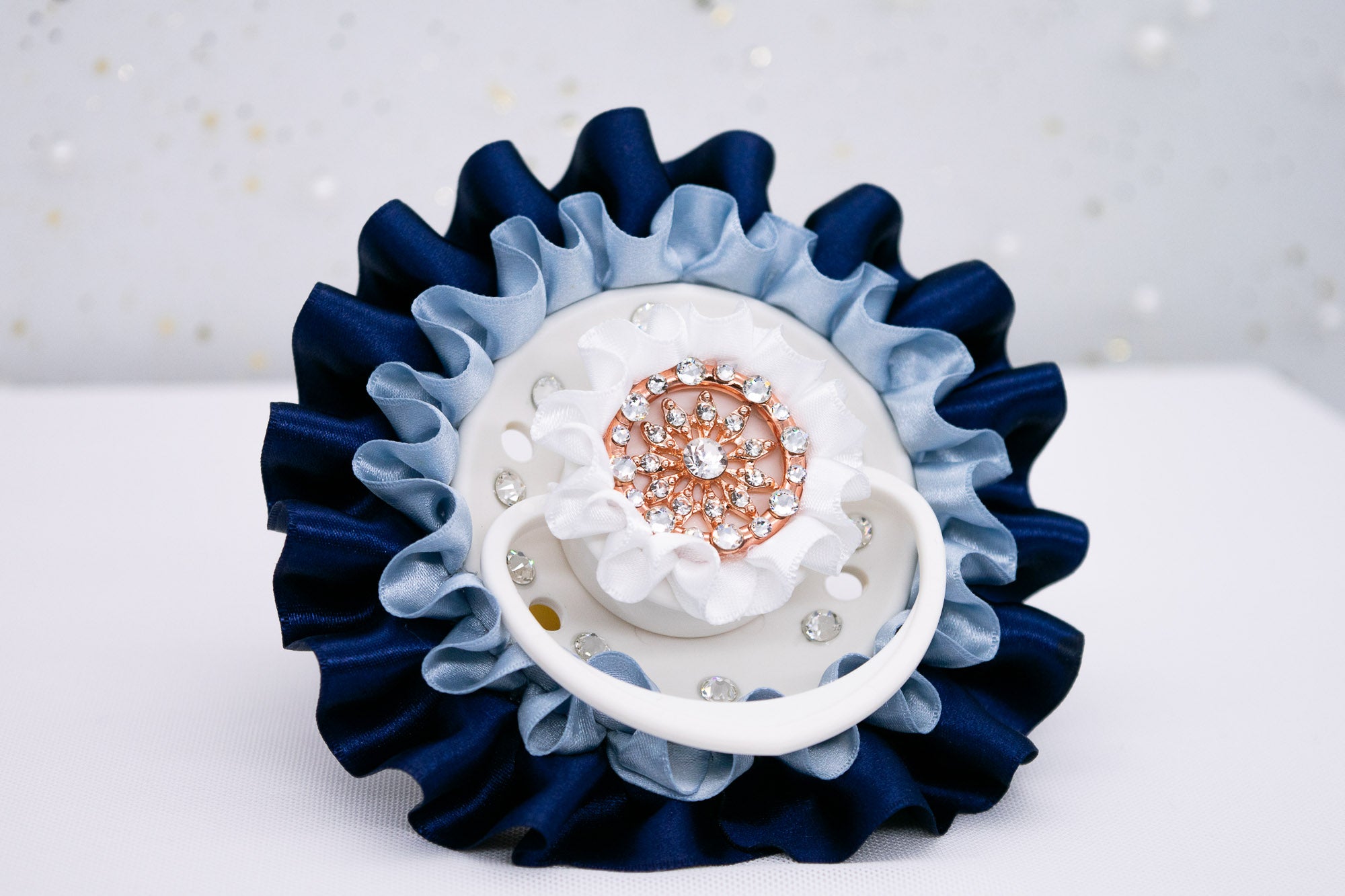 BYD French Blue, Navy and White Frill ~ RG Luxury Adult Pacifier