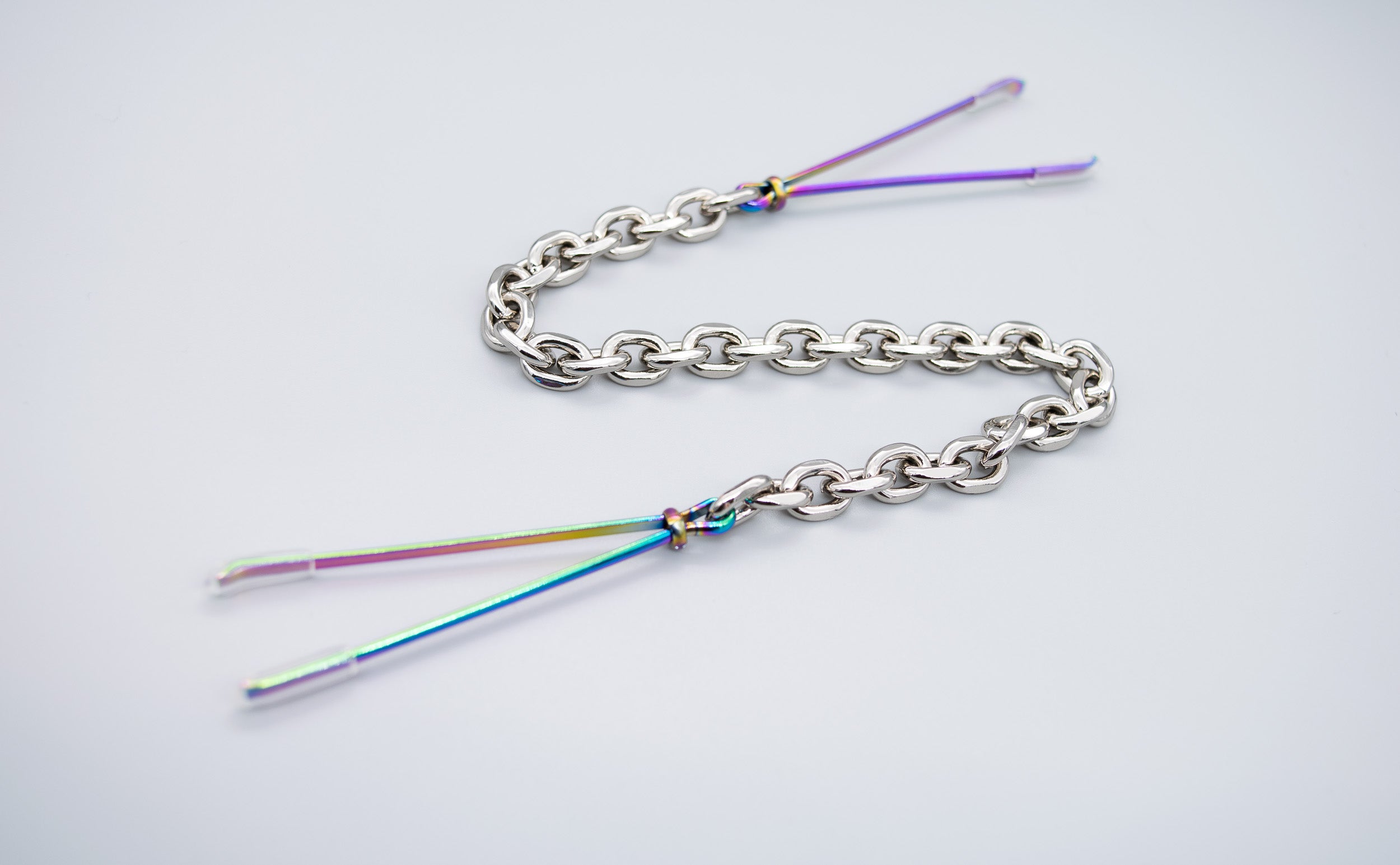 Rainbow x Silver Tweezer Nipple Clamps - 10" Chain