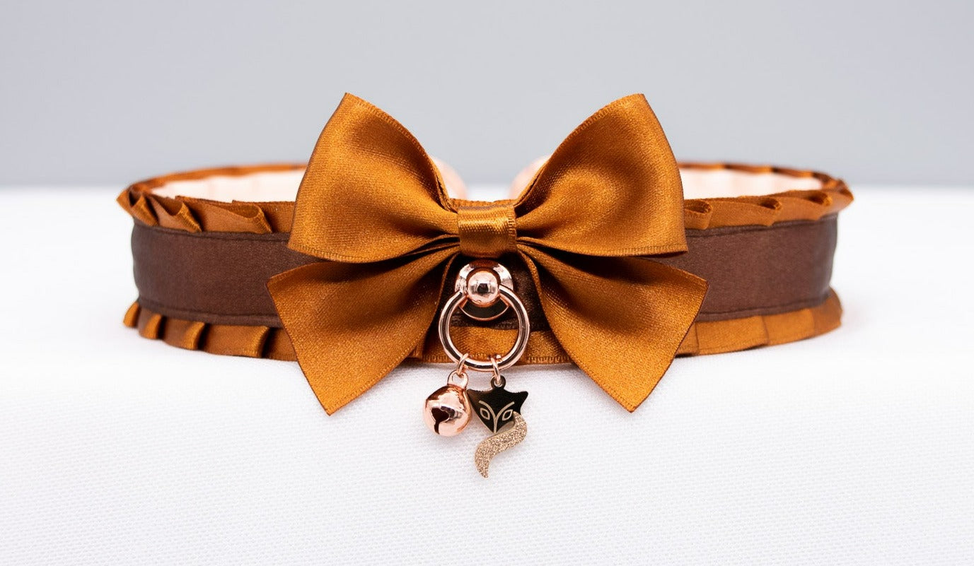 Caramel, Chocolate and Rose Gold Fox Play Collar - Pet Play Collar