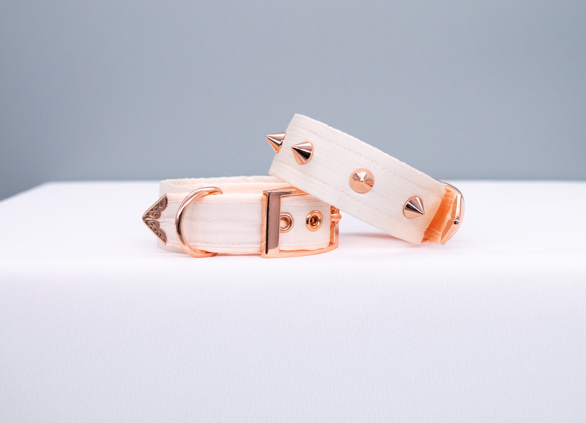 French Raw Silk Spiked ~ Rose Gold Cuffs