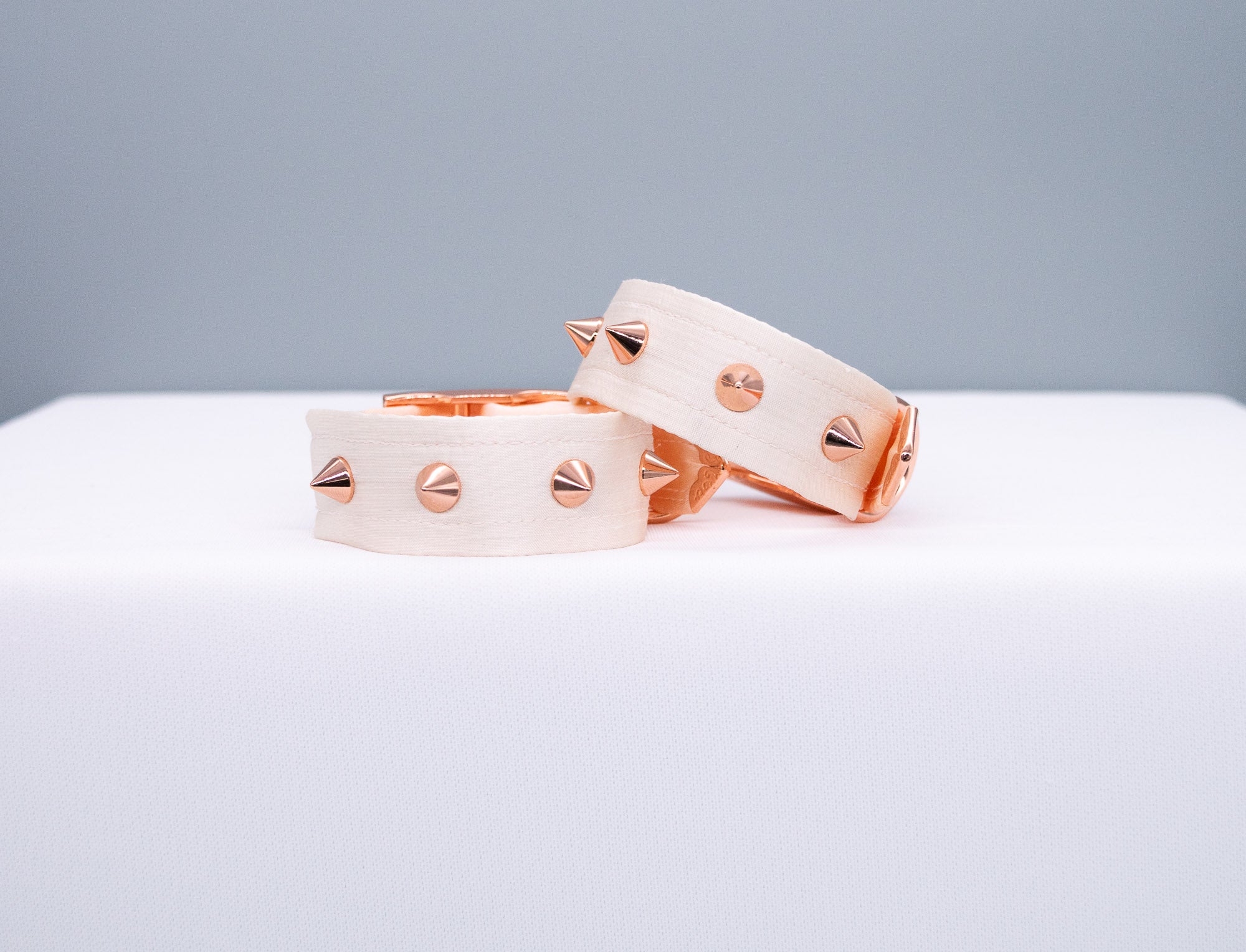 French Raw Silk Spiked ~ Rose Gold Cuffs