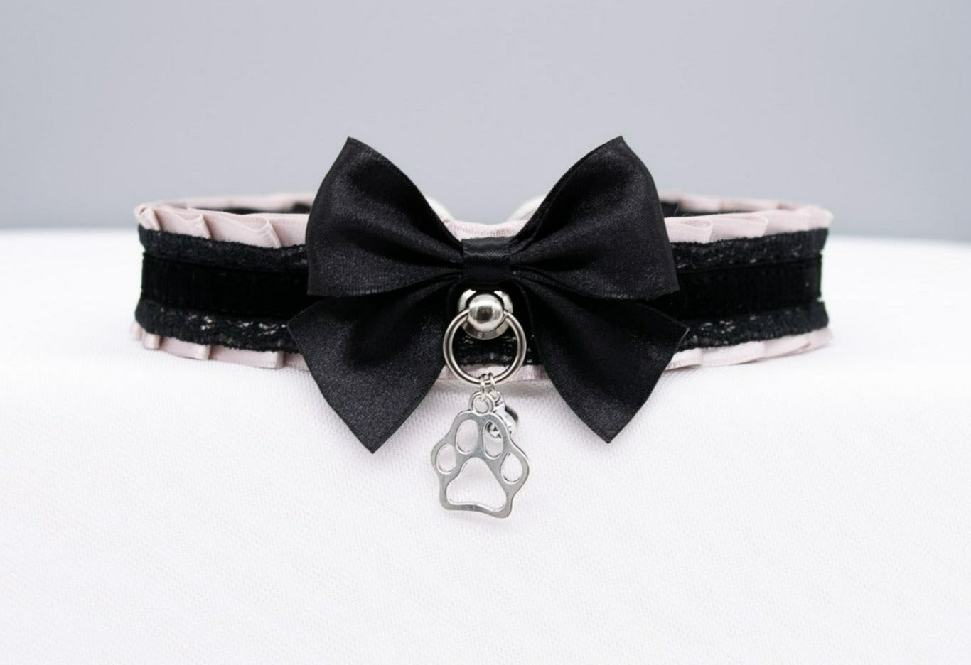 Dusty Lilac and Black Velvet Pet Play Collar - Silver