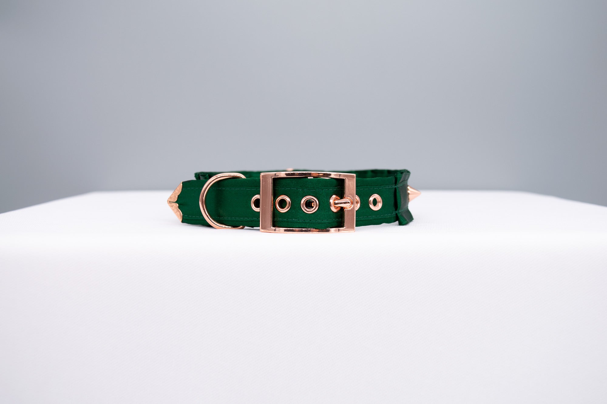 Hunter Green Rose Gold Spiked Hardware BDSM Collar