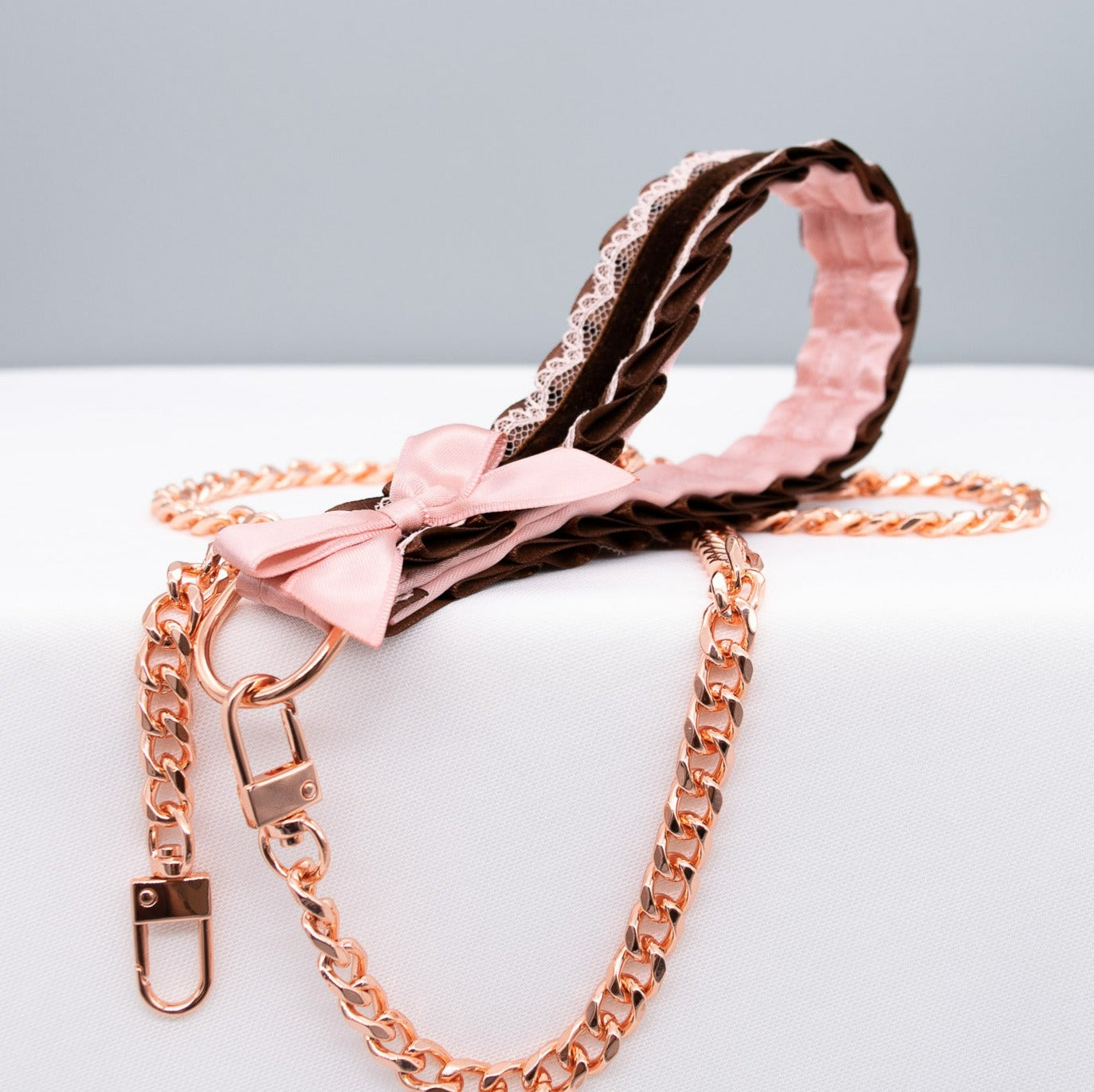 Mauve and Chocolate Brown Velvet Rose Gold Leash