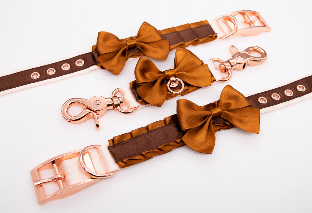 Caramel and Chocolate Brown Rose Gold Cuff Connector with Bow