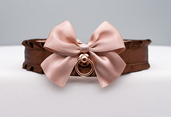 Chocolate Brown and Rose Gold Collar with Bow
