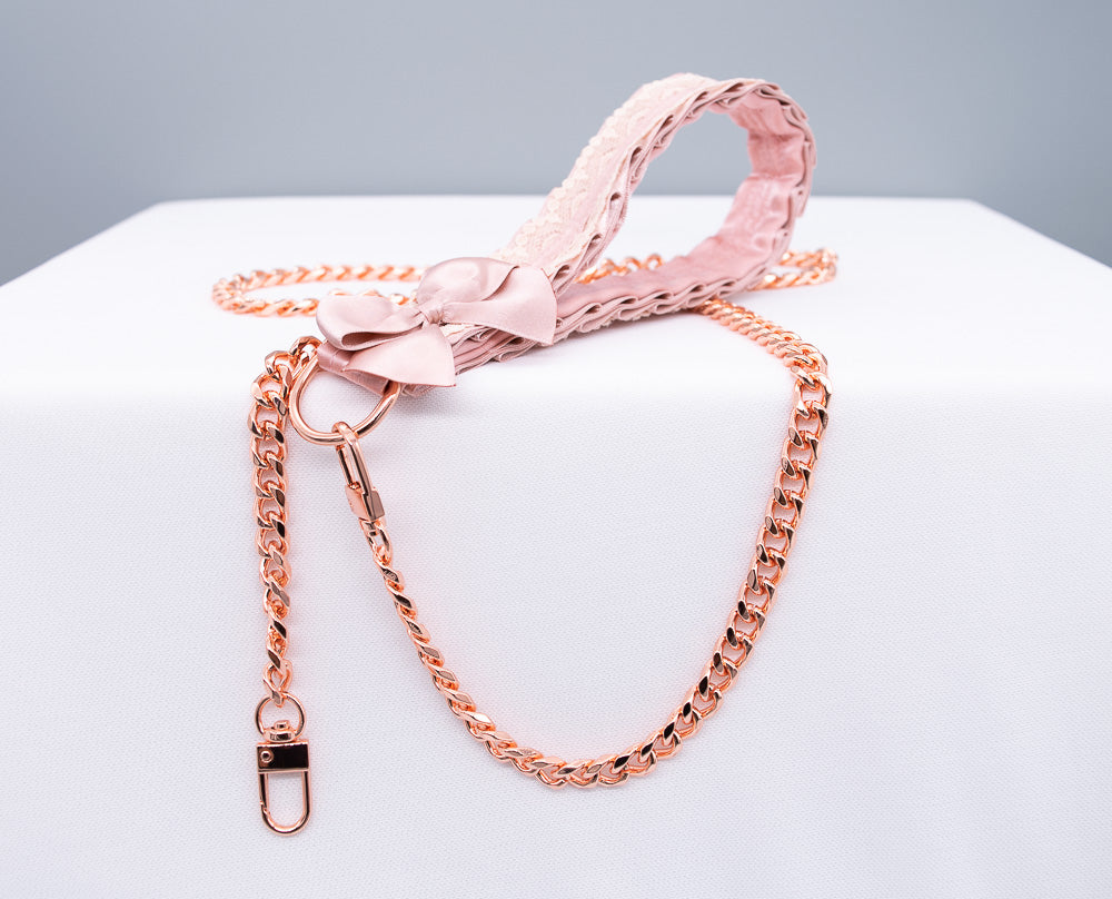 Dusty Rose and Cream Rose Gold Collar and Leash BDSM Set