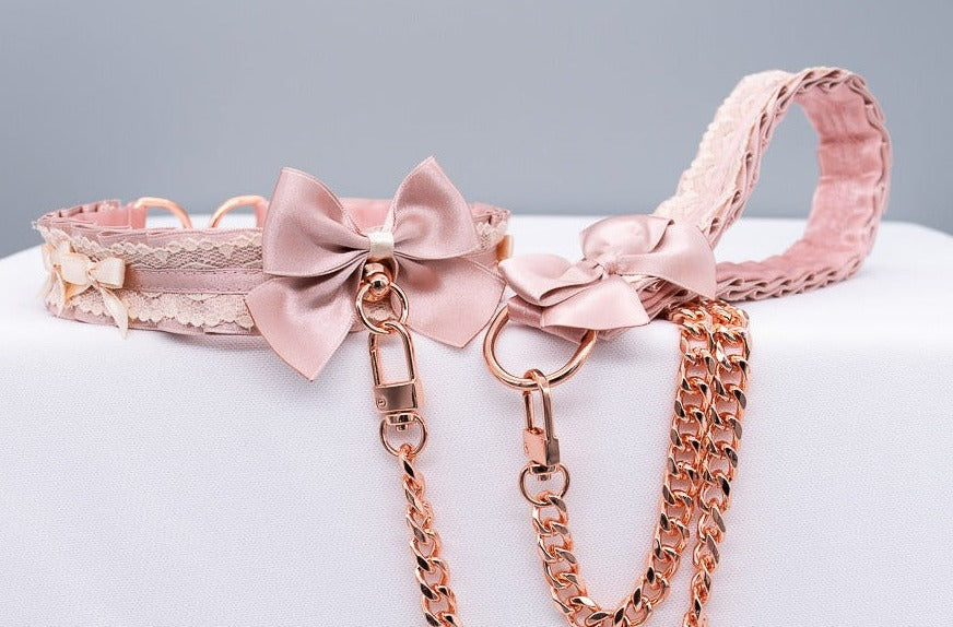 Dusty Rose and Cream Rose Gold Collar and Leash BDSM Set