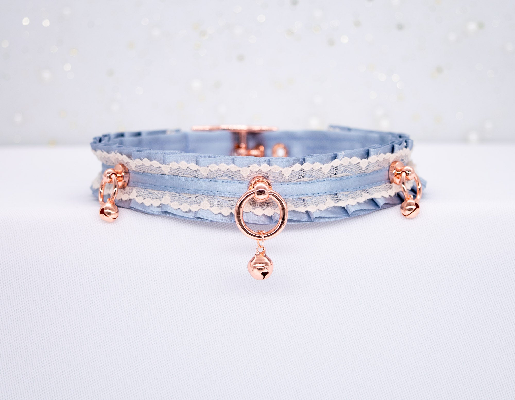 French Blue and Cream Rose Gold Luxury Pet Play Collar