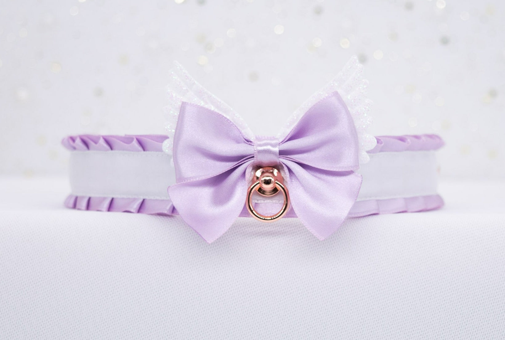 Lilac and White BDSM Collar in Rose Gold