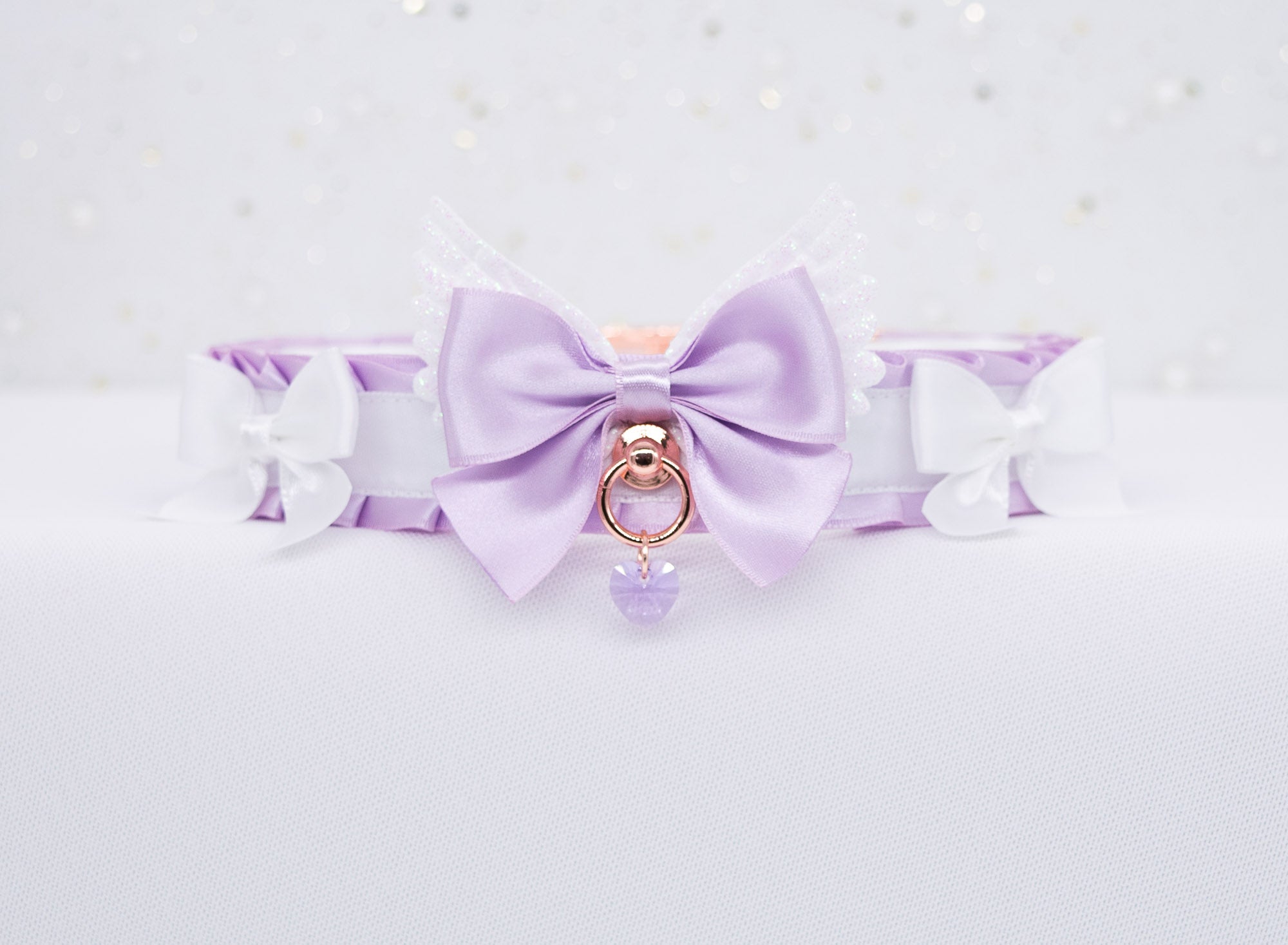 Lilac and White BDSM Collar in Rose Gold