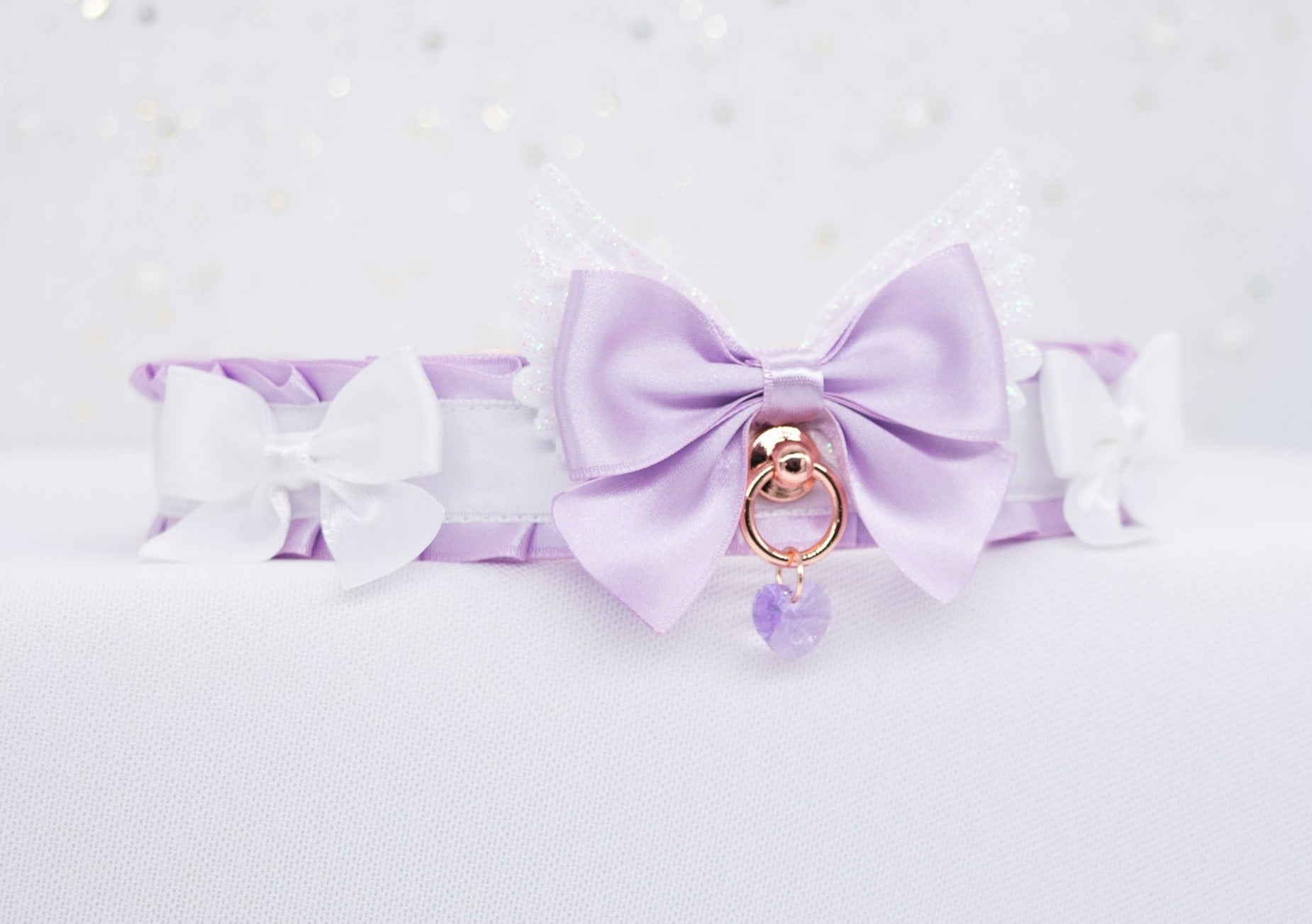 Lilac and White BDSM Collar in Rose Gold