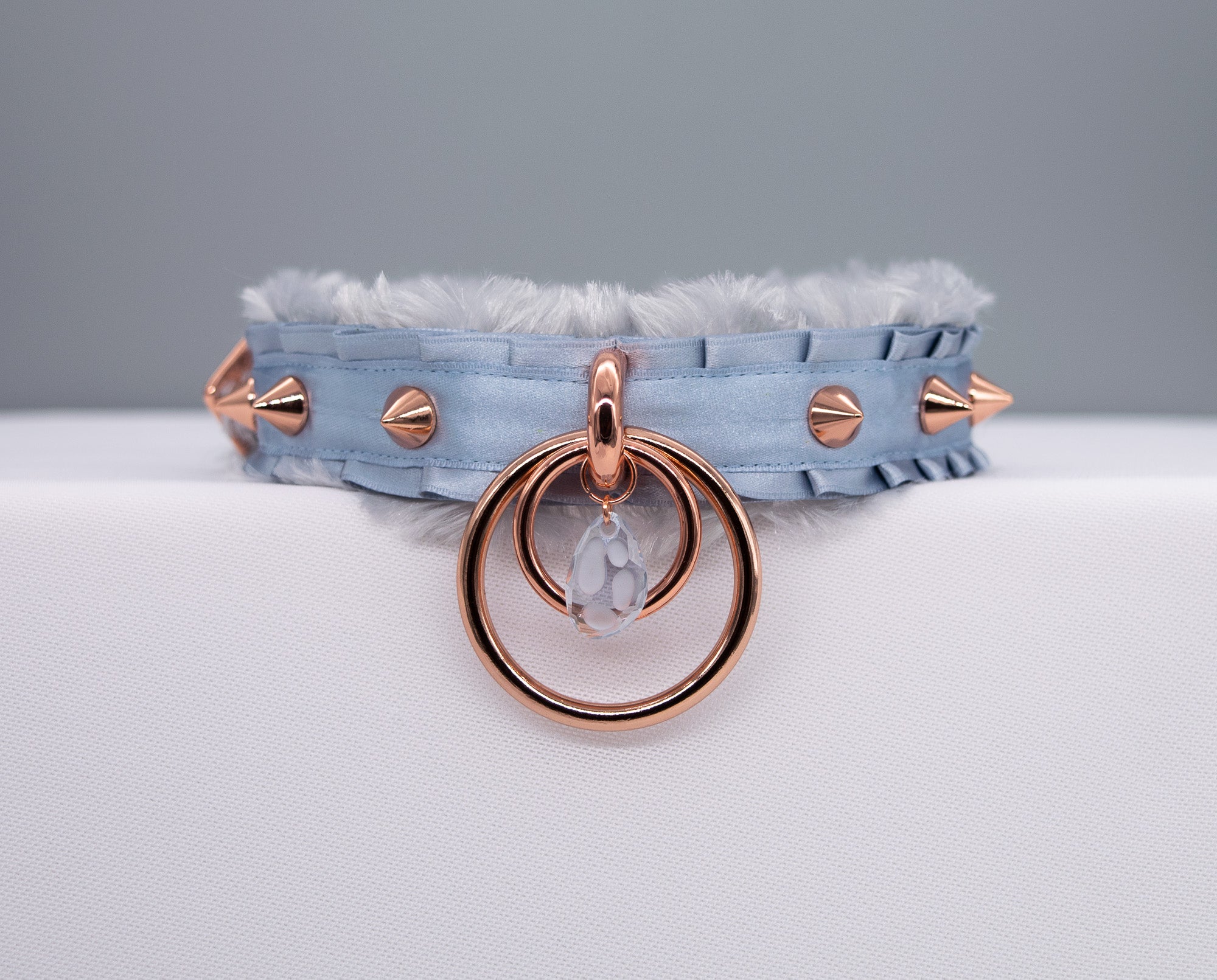 French Blue "Fur" Lined O-ring BDSM Collar _LIMITED_
