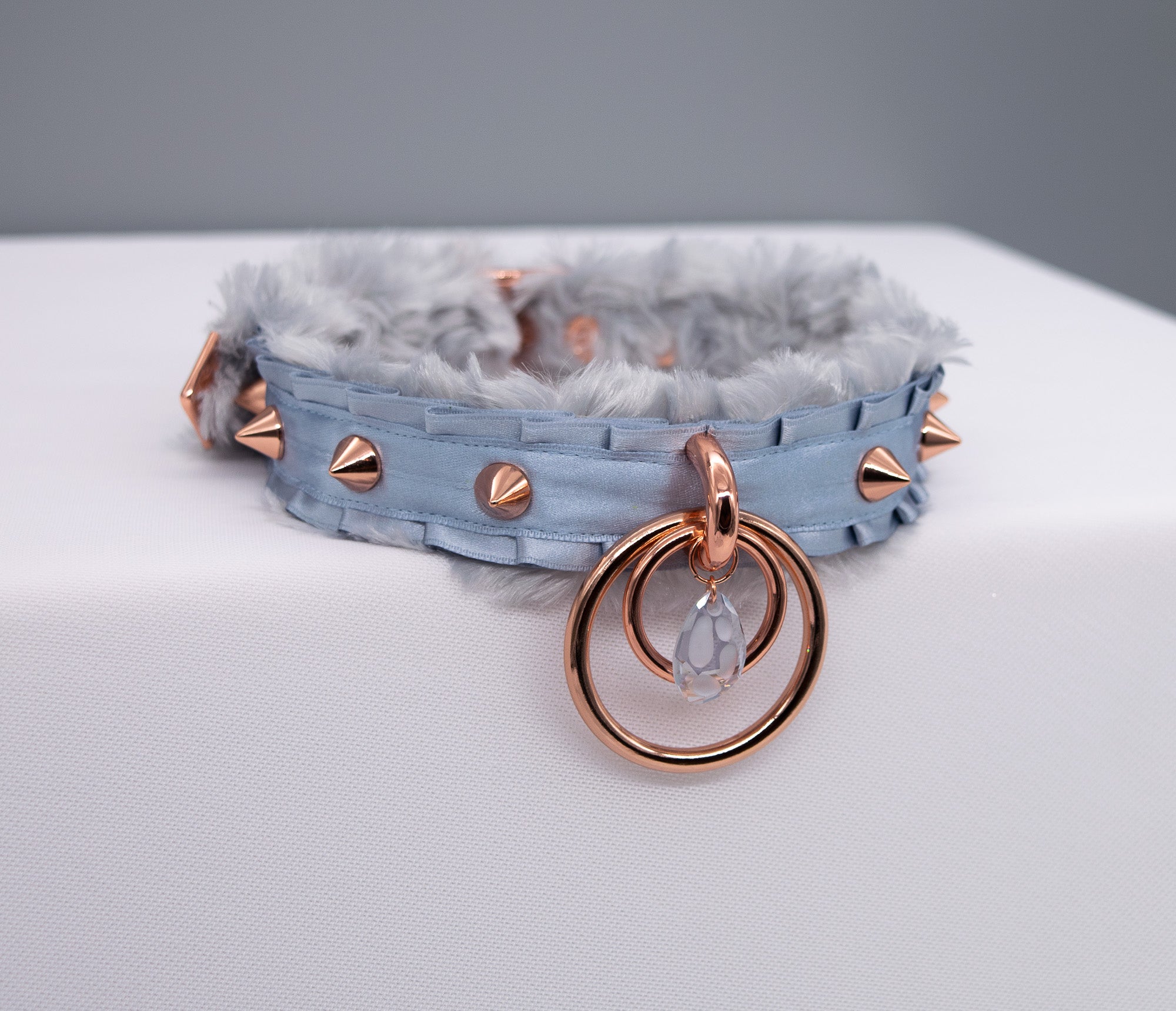 French Blue "Fur" Lined O-ring BDSM Collar _LIMITED_