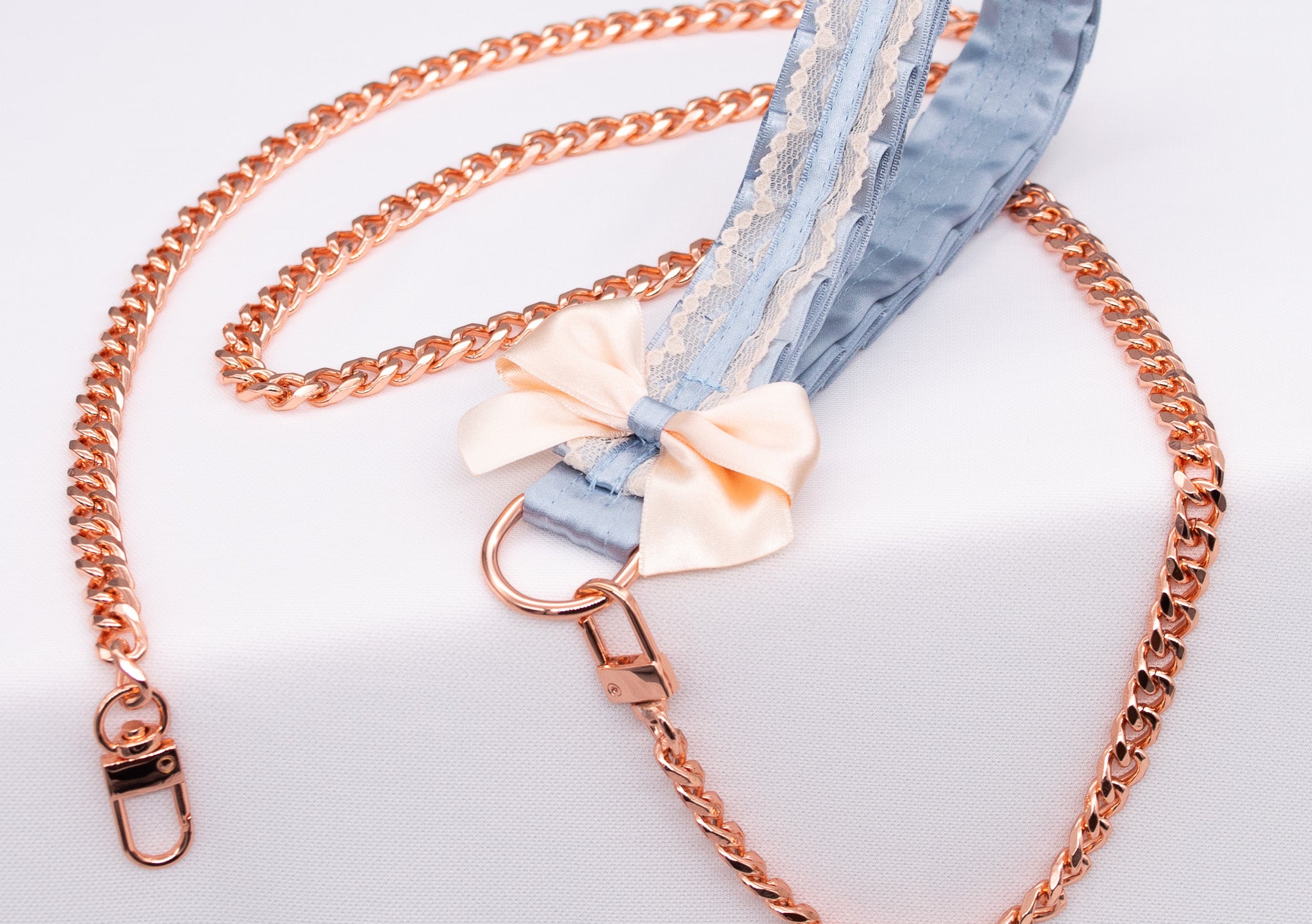 French Blue and Cream Rose Gold Leash
