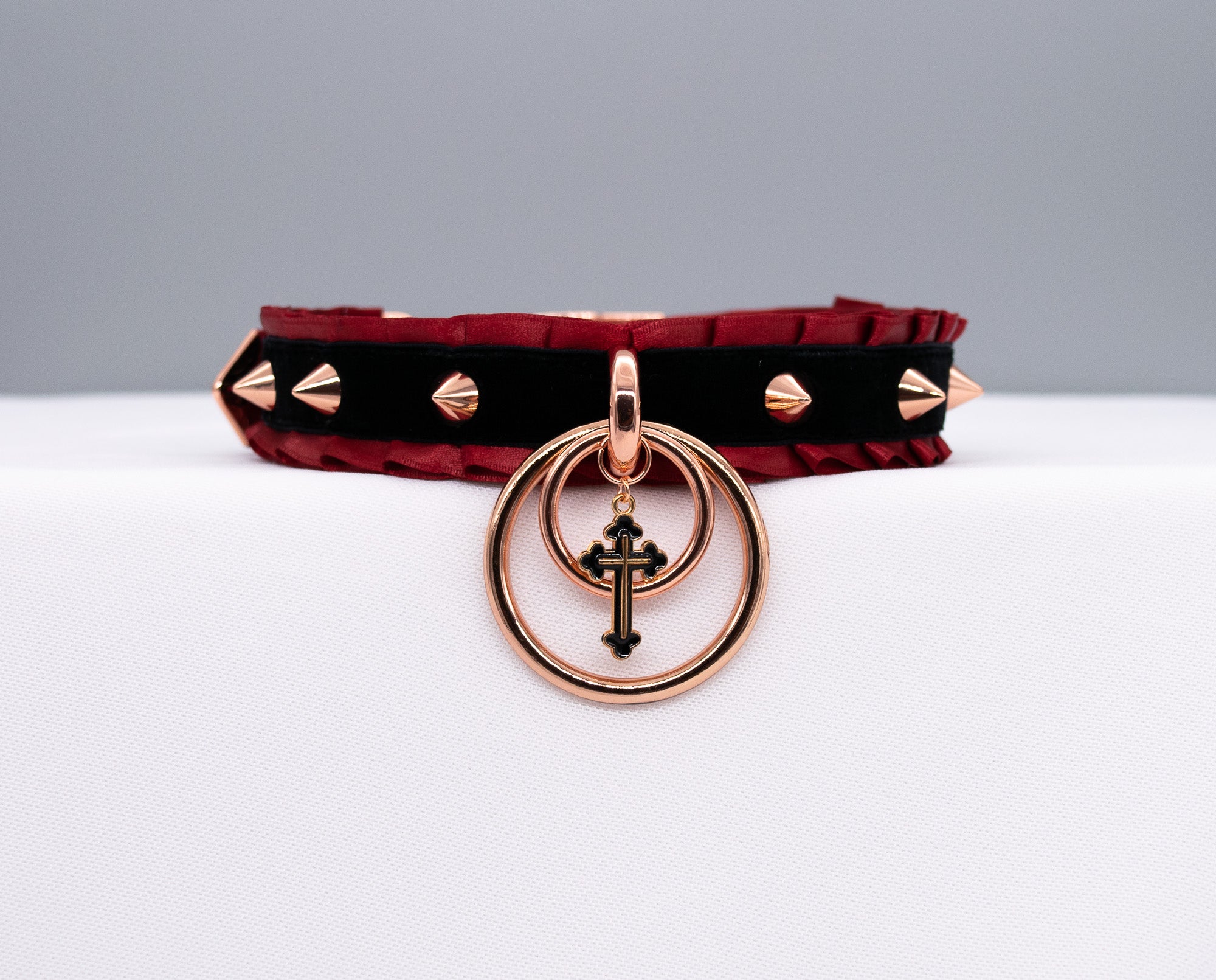 Limited Edition - Gothic Black Velvet and Red BDSM Collar
