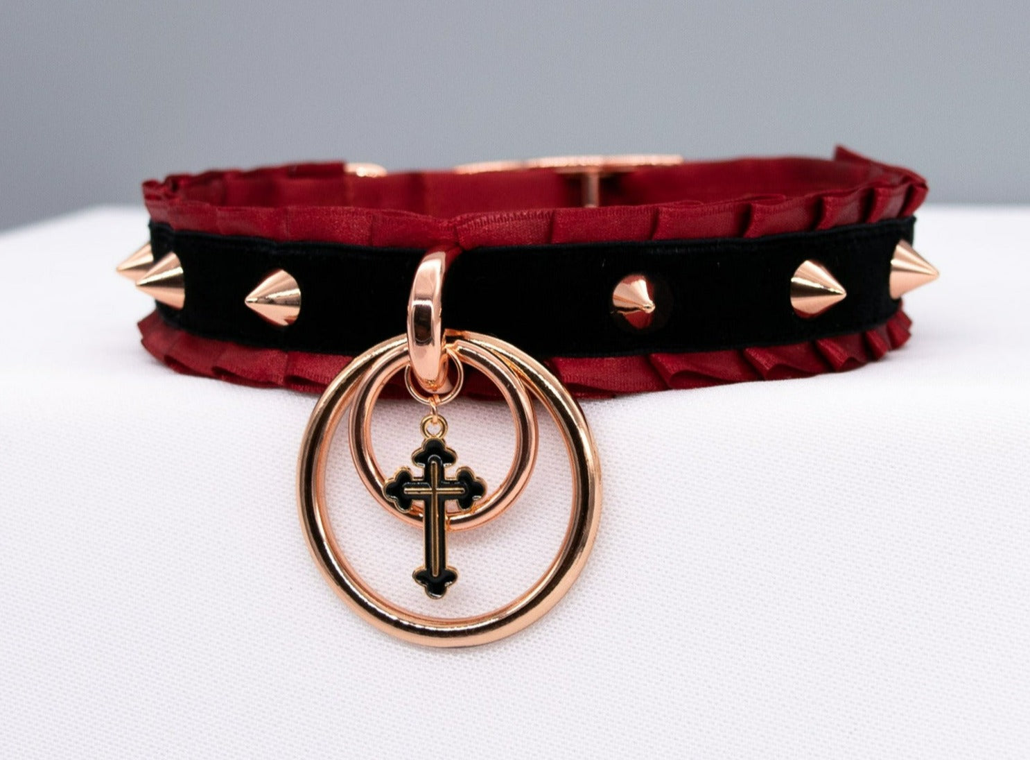 Limited Edition - Gothic Black Velvet and Red BDSM Collar