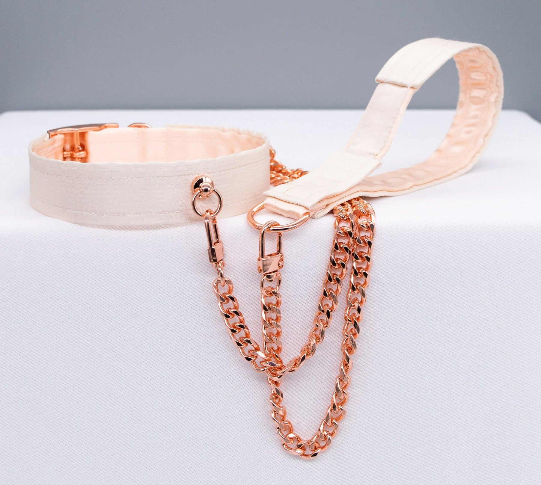 French Raw Silk - Luxury Rose Gold Collar and Leash Set
