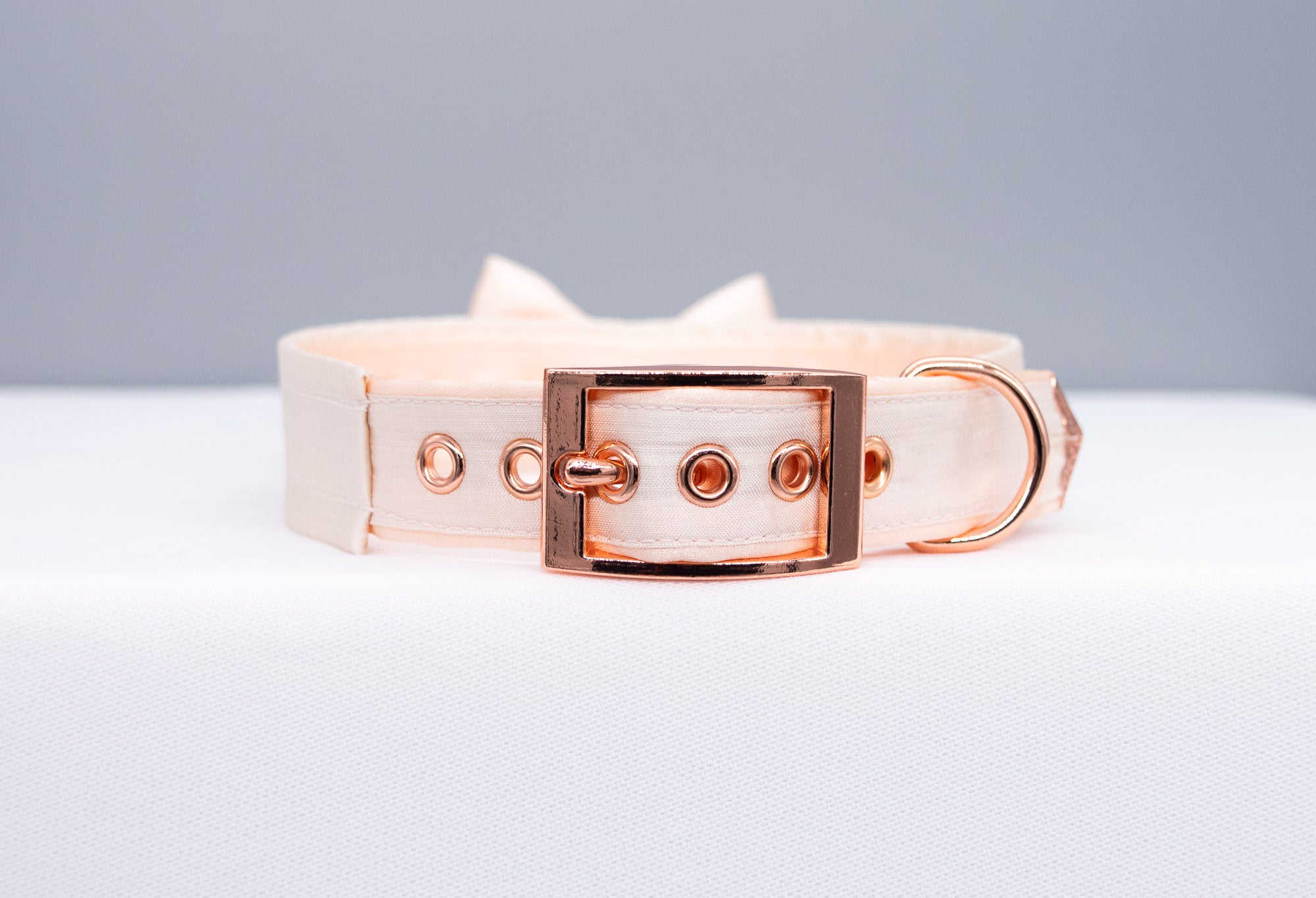 French Raw Silk Bow ~ Rose Gold Luxury Pet Play Collar