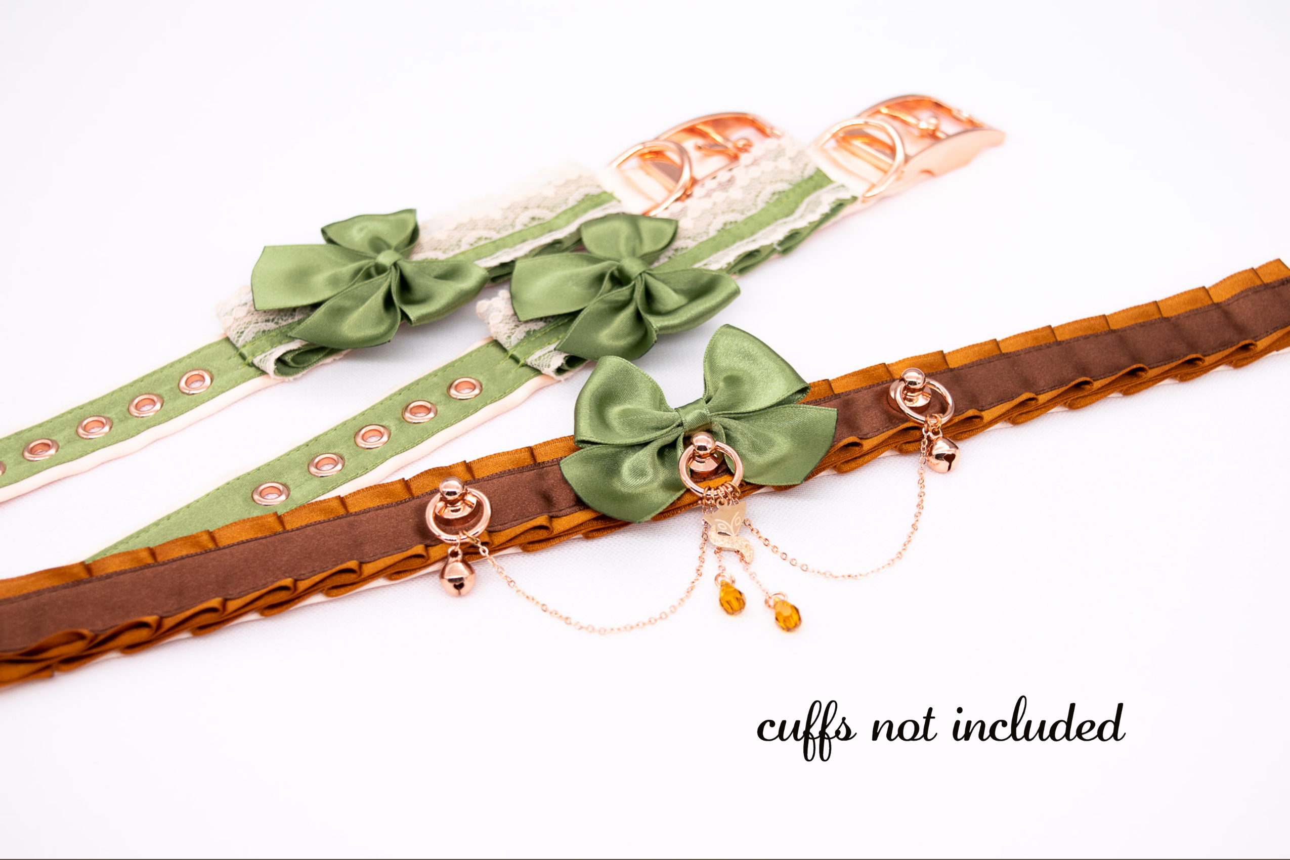 Woodland Fox - Chocolate Brown, Caramel and Sage Green Rose Gold BDSM Collar