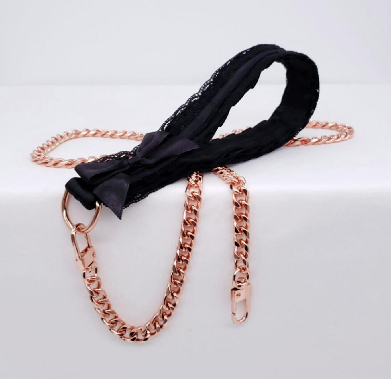 Black Lace and Rose Gold Luxury BDSM Leash