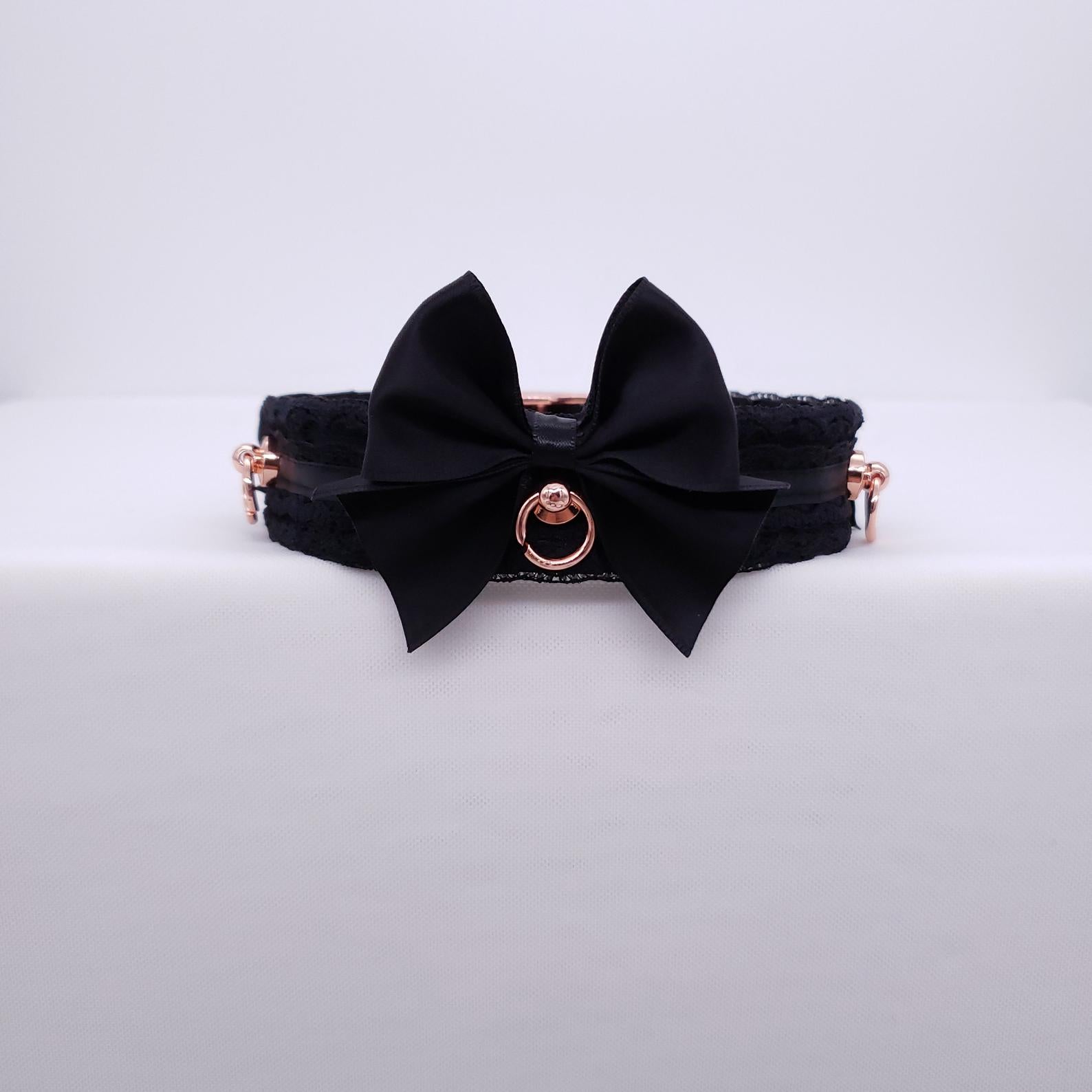 Luxe Black Lace and Rose Gold Collar and Leash BDSM Set