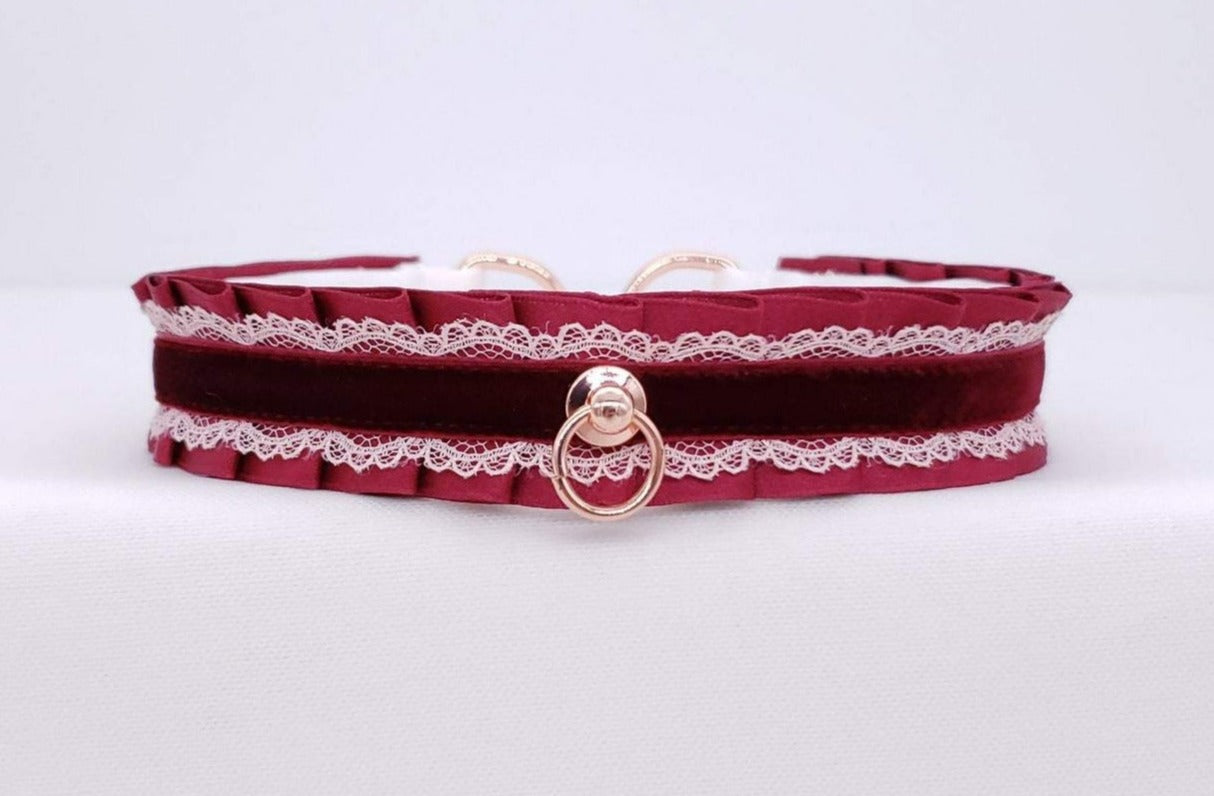 Burgundy Satin and Velvet Rose Gold Collar