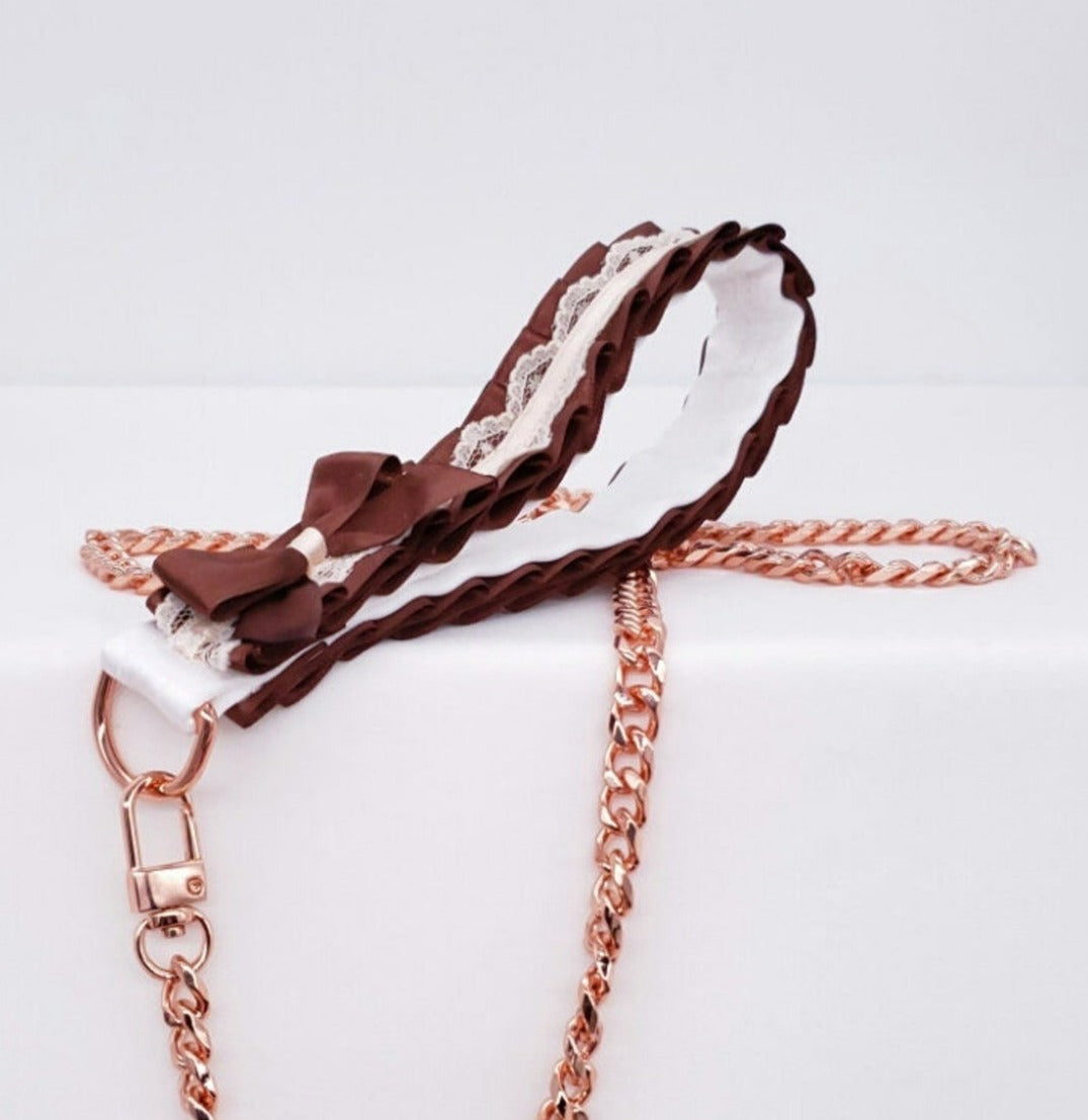 Cream and Chocolate Brown Rose Gold Leash