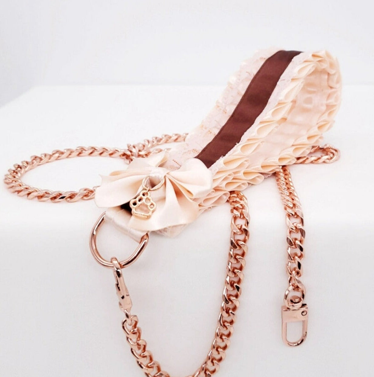 Cream and Chocolate Brown Rose Gold Puppy Pet Play Leash