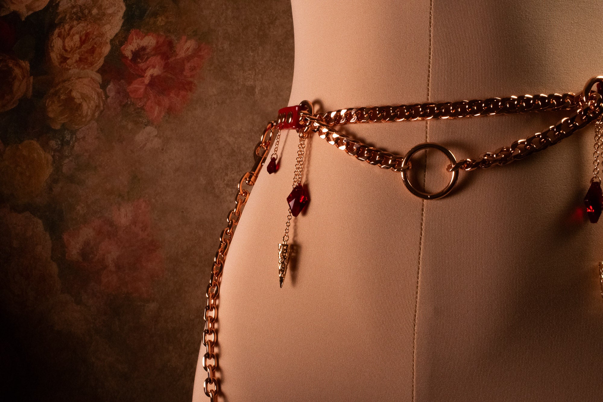 "CRIMSON VOW" MARTINGALE BELT & THIGH CUFFS - Red Patent Leather & Rose Gold _ LIMITED _