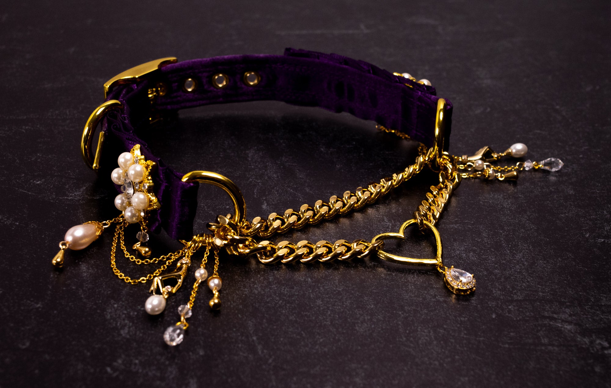 12" - 14.5" - "Velours Royal" - Rich Plum & Gold Luxury Martingale Collar