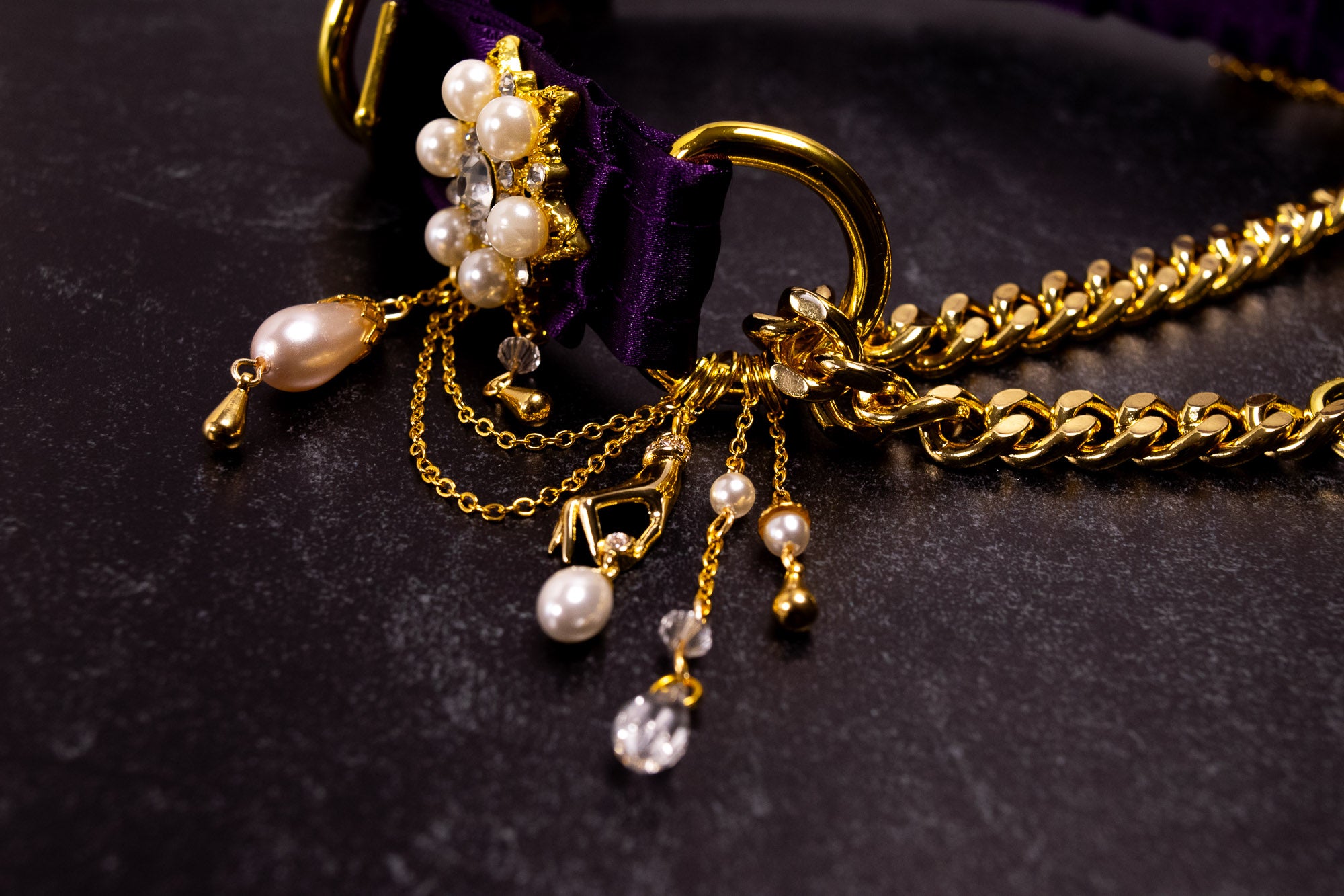 12" - 14.5" - "Velours Royal" - Rich Plum & Gold Luxury Martingale Collar