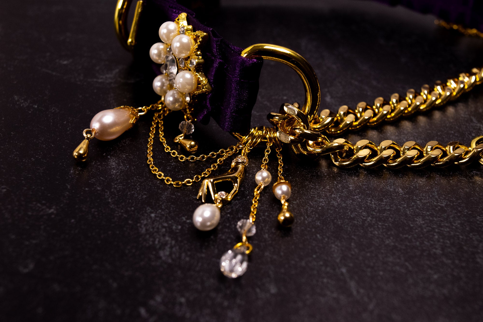 12" - 14.5" - "Velours Royal" - Rich Plum & Gold Luxury Martingale Collar