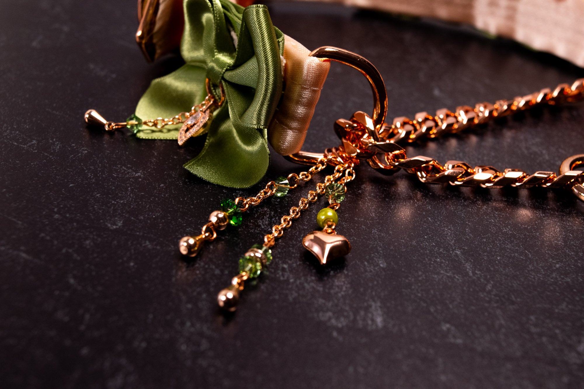 12.5" - 14.5" - "Verdant Fae" - Sage Green & Rose Gold Luxury Martingale Collar