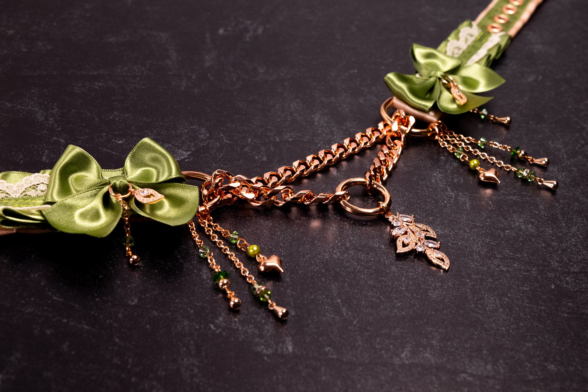 12.5" - 14.5" - "Verdant Fae" - Sage Green & Rose Gold Luxury Martingale Collar