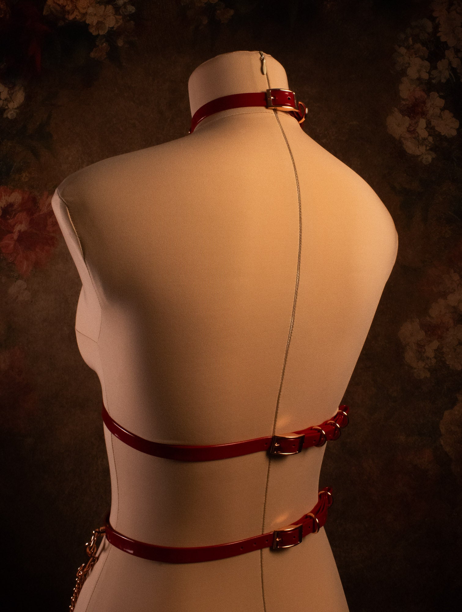 "CRIMSON VOW" BUST HARNESS - Red Patent Leather & Rose Gold Gold _ LIMITED _