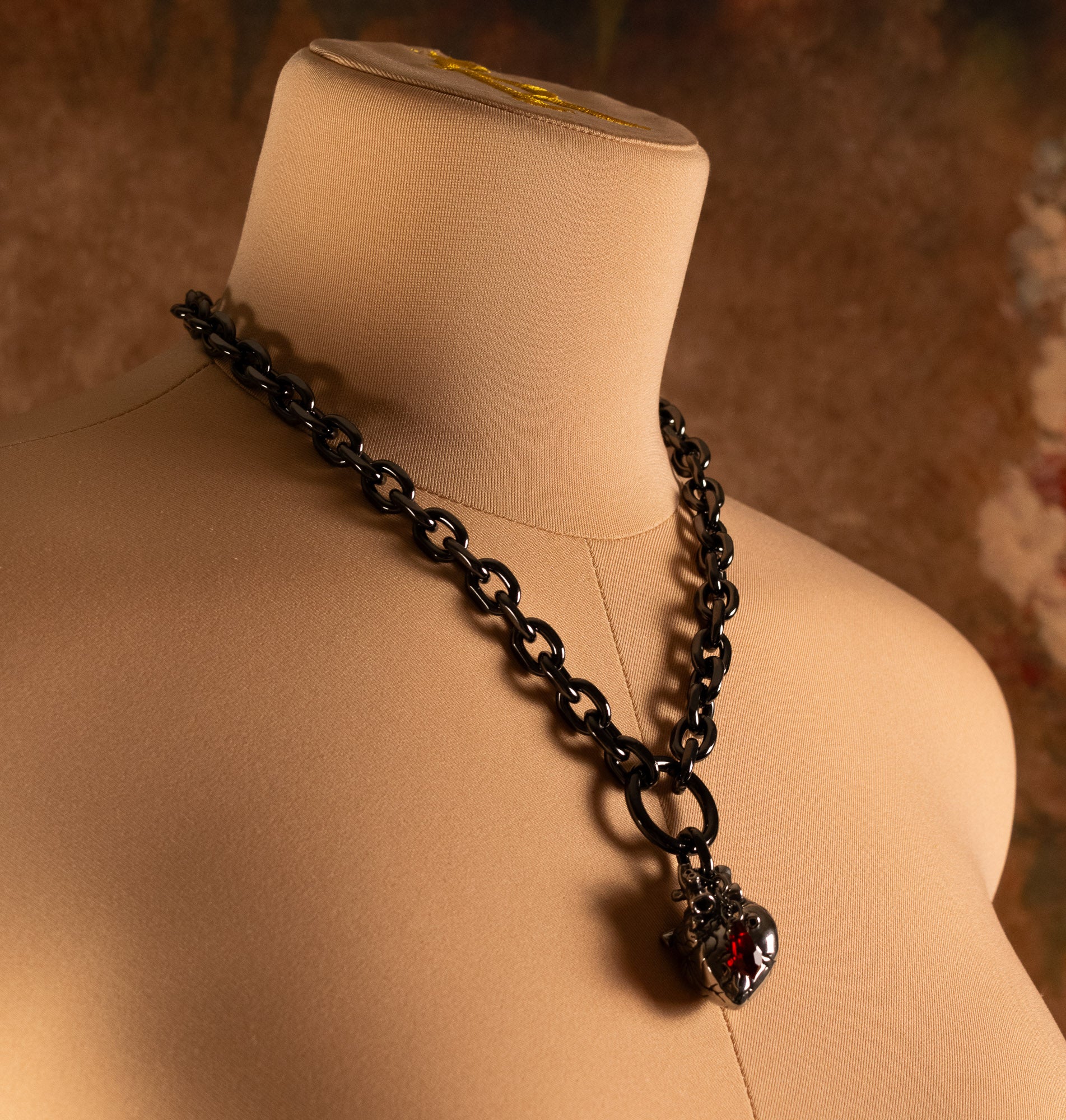 "Tethered Heart" - Anatomical Heart & Crimson Crystal O-link Chain Choker