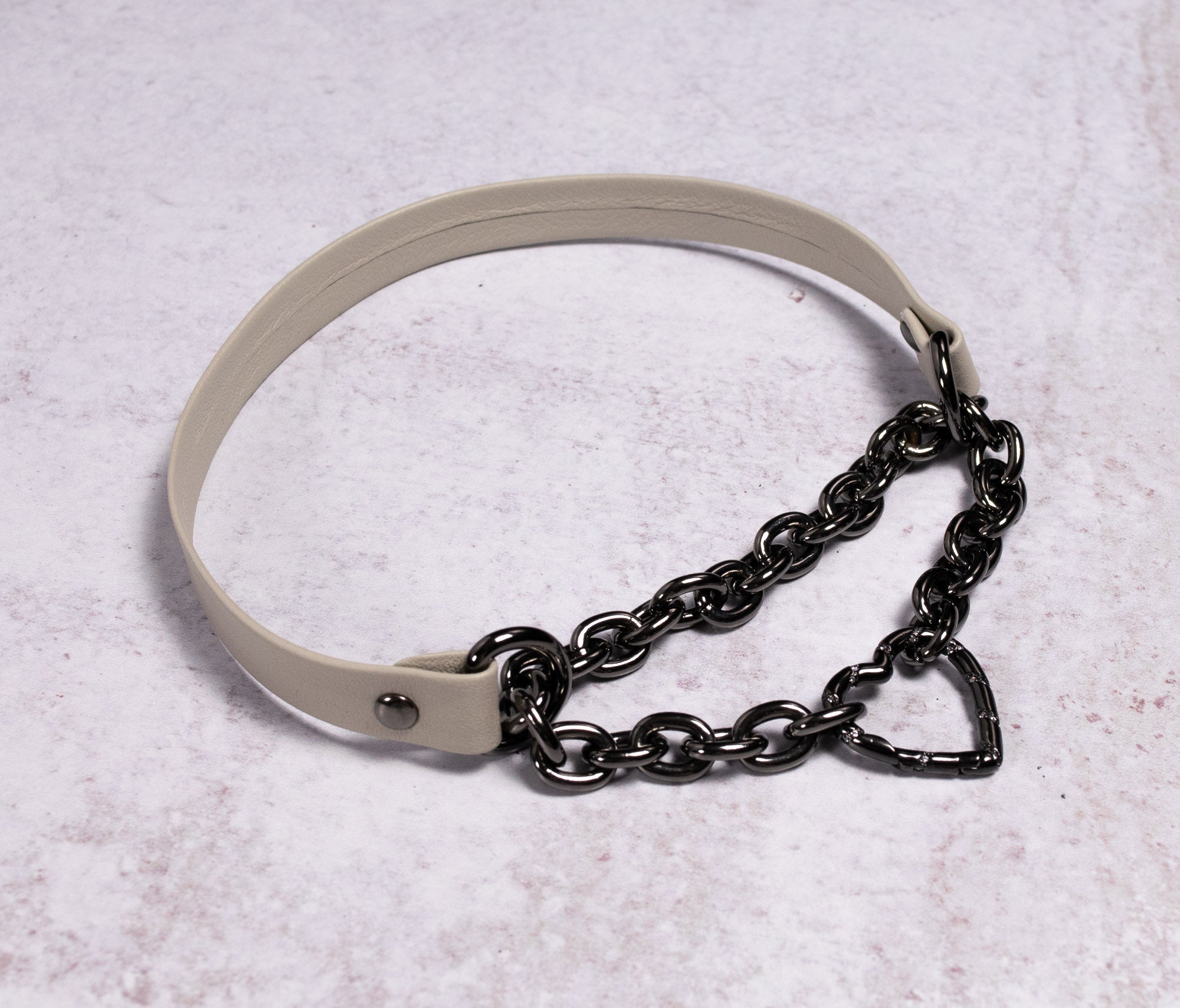 13" Gunmetal & Mushroom Leather Front-Closing Martingale Collar _ LIMITED _