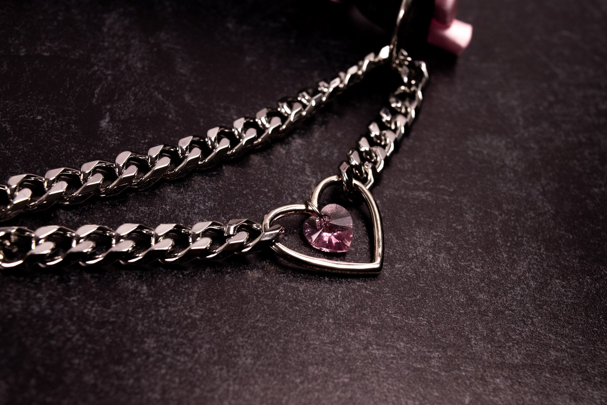 Rose, Black Lace and Velvet Luxury Crystal Heart Martingale Collar