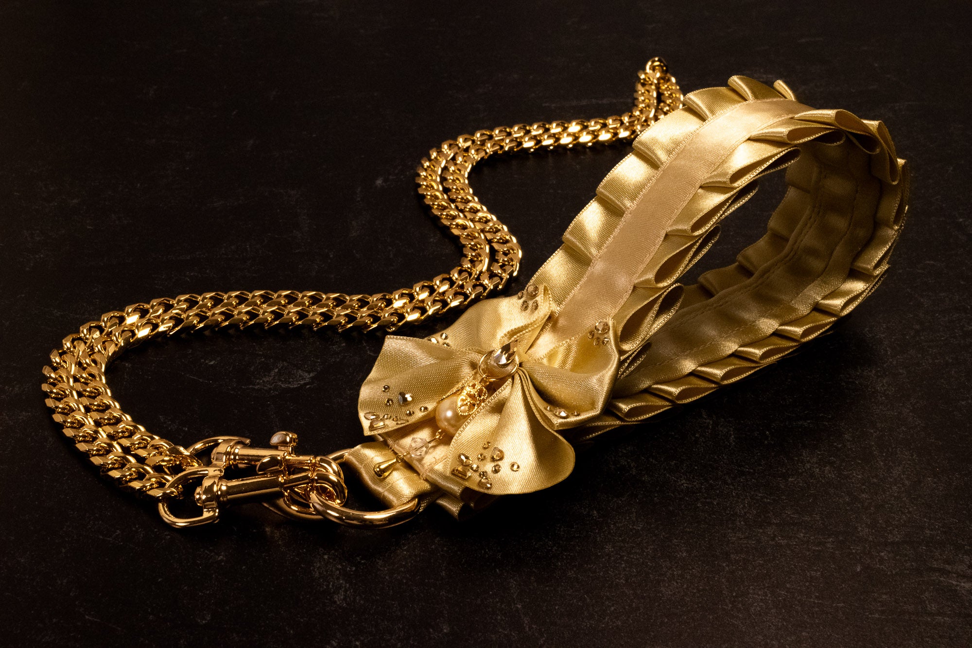 12.5" - 15" - "Duchess" - Champagne & Gold Luxury Martingale Collar & Leash _ LIMITED _