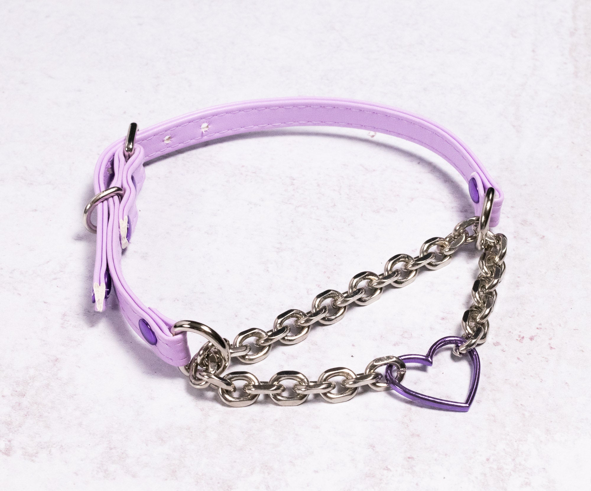 3/8" Petite Heart Ring Purple Vegan Leather Martingale Collar