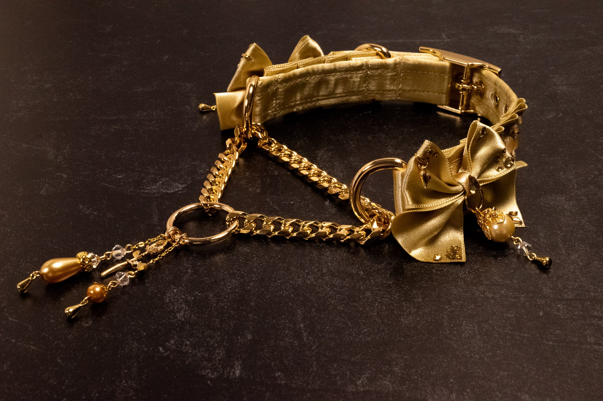 12.5" - 15" - "Duchess" - Champagne & Gold Luxury Martingale Collar & Leash _ LIMITED _