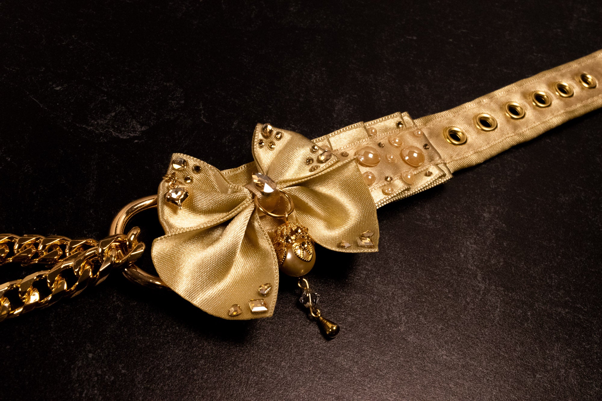 12.5" - 15" - "Duchess" - Champagne & Gold Luxury Martingale Collar & Leash _ LIMITED _