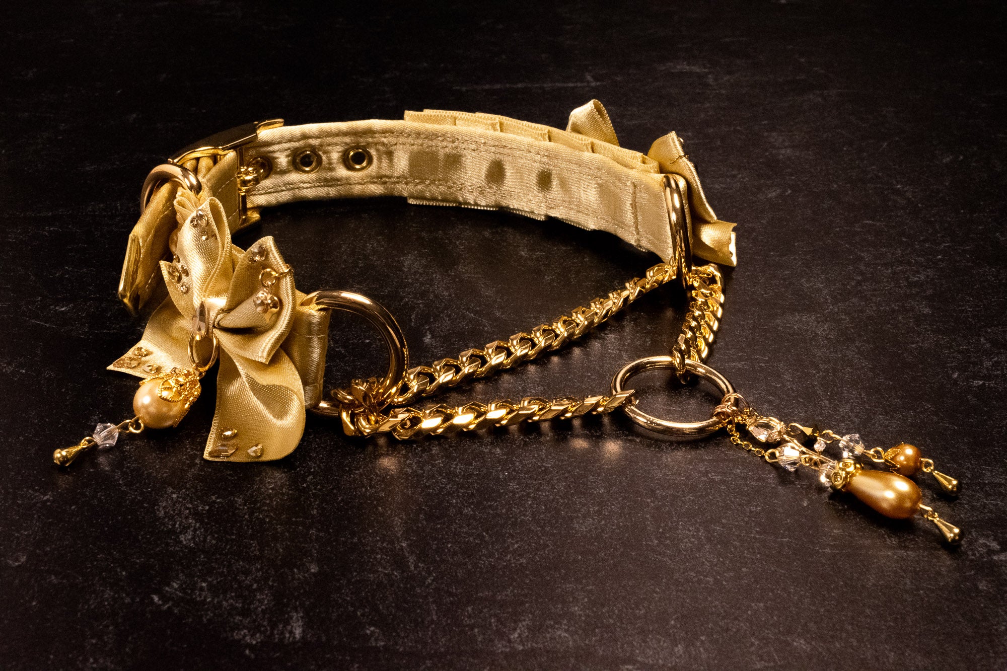 12.5" - 15" - "Duchess" - Champagne & Gold Luxury Martingale Collar & Leash _ LIMITED _