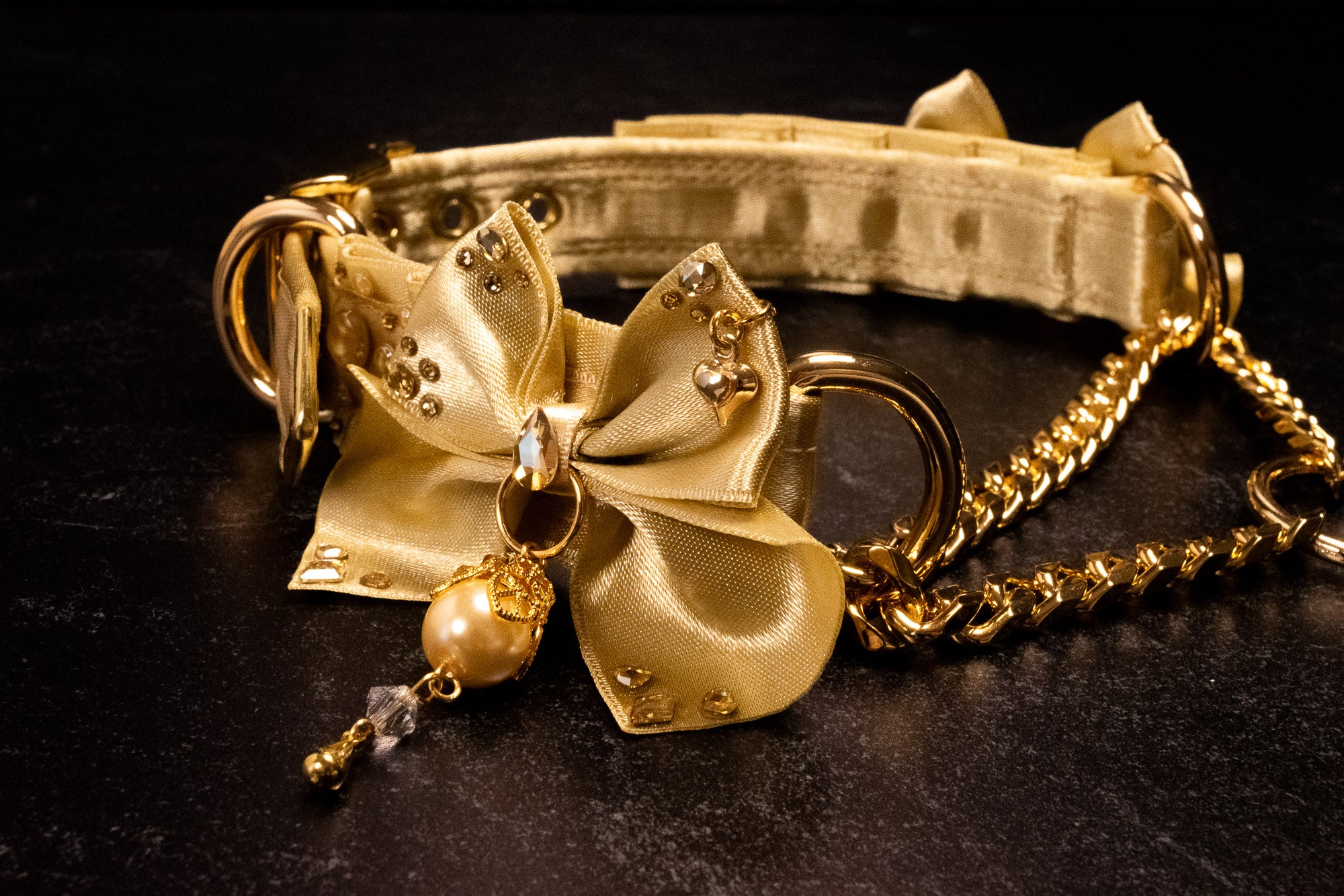 12.5" - 15" - "Duchess" - Champagne & Gold Luxury Martingale Collar & Leash _ LIMITED _