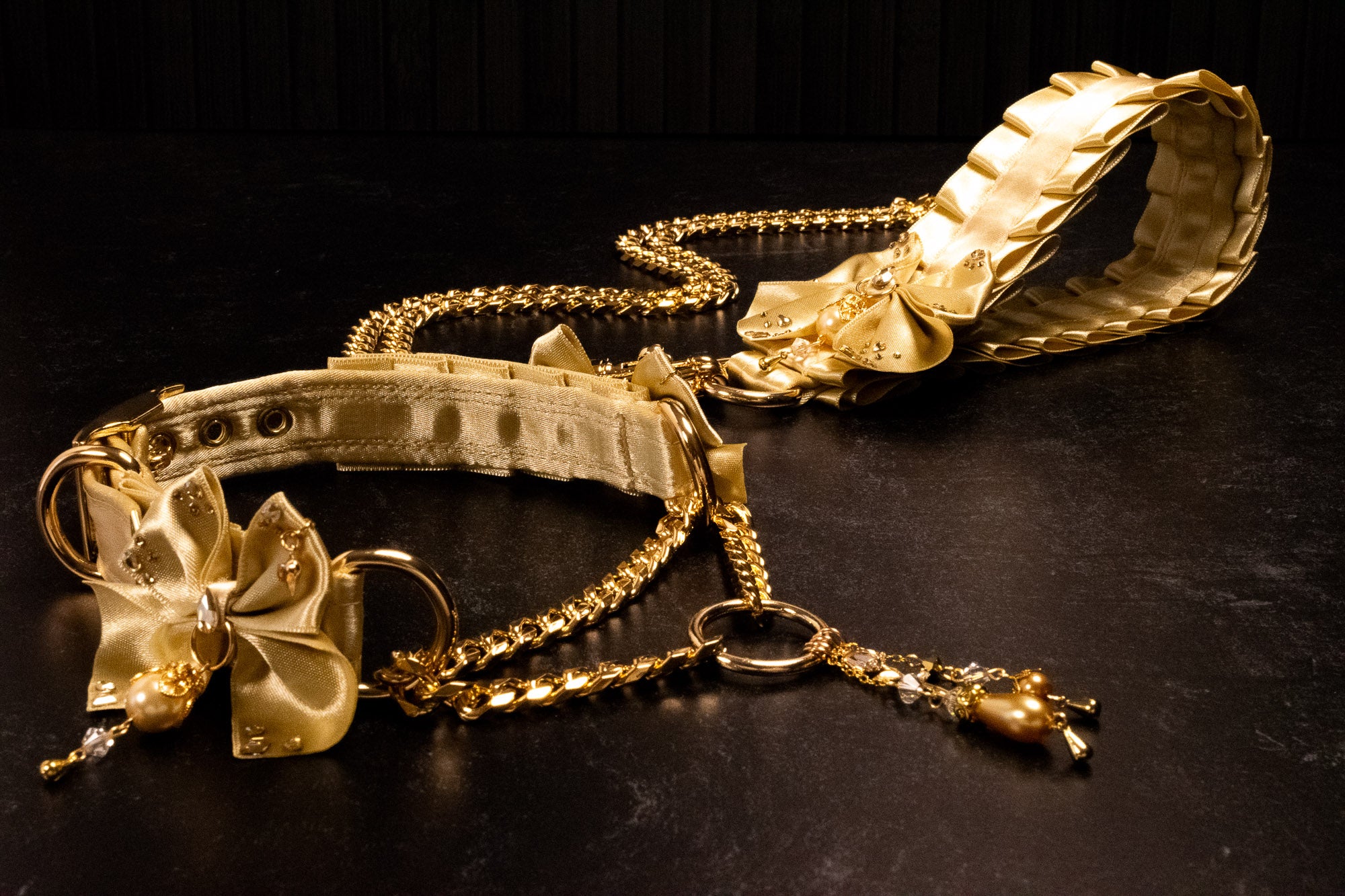 12.5" - 15" - "Duchess" - Champagne & Gold Luxury Martingale Collar & Leash _ LIMITED _