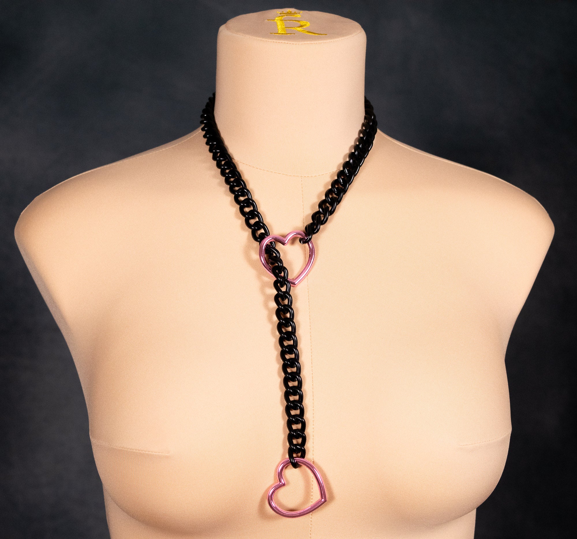 Matte Black Chain Pink Heart Slip Chain Collar
