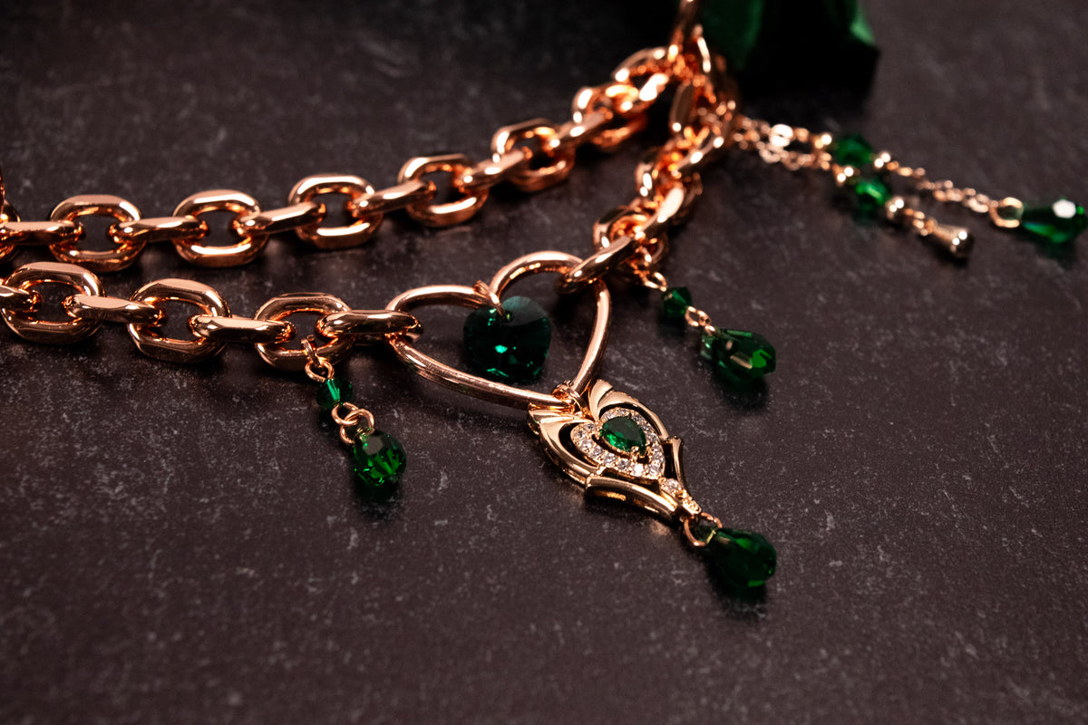 12" - 14.5" - "Fleur de Soie" - Hunter Green Velvet & Rose Gold Luxury Martingale Collar