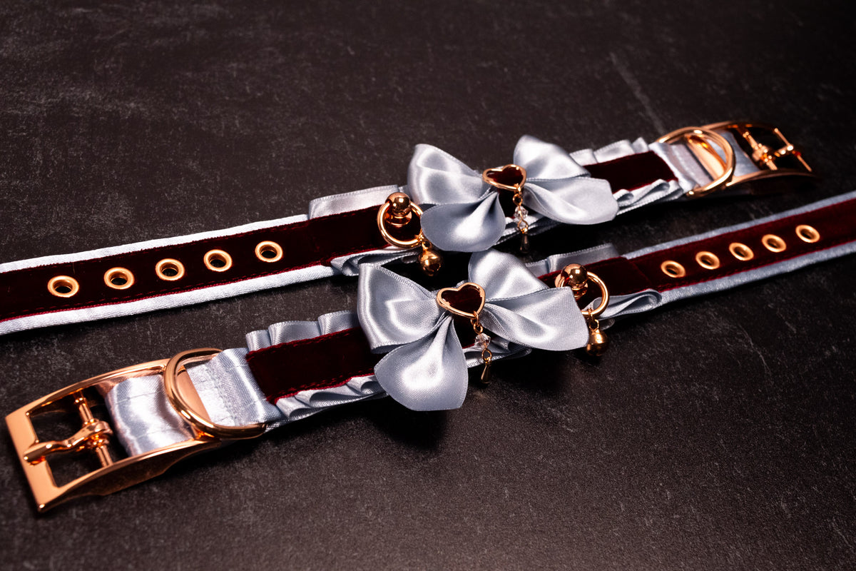 "VALMONT" - 6" - 8" French Blue & Burgundy Velvet Cuffs