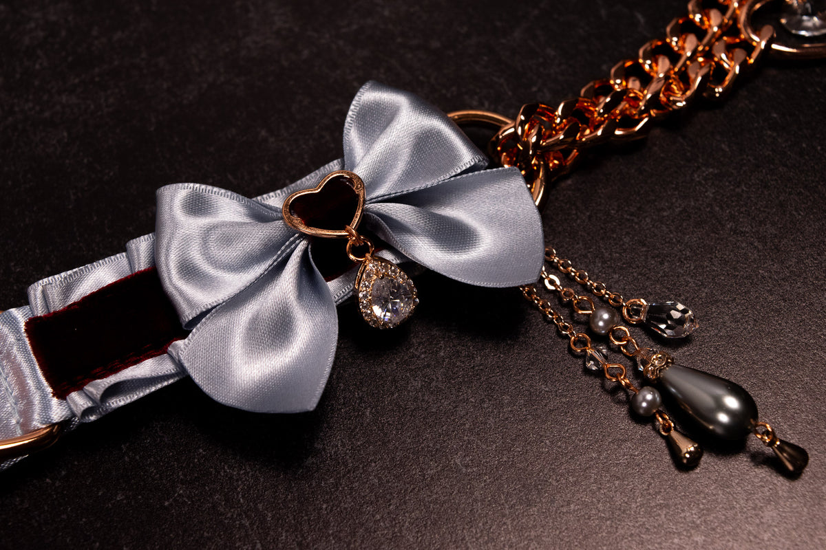 12" - 14.5" - "VALMONT" - French Blue, Burgundy Velvet & Rose Gold Luxury Martingale Collar
